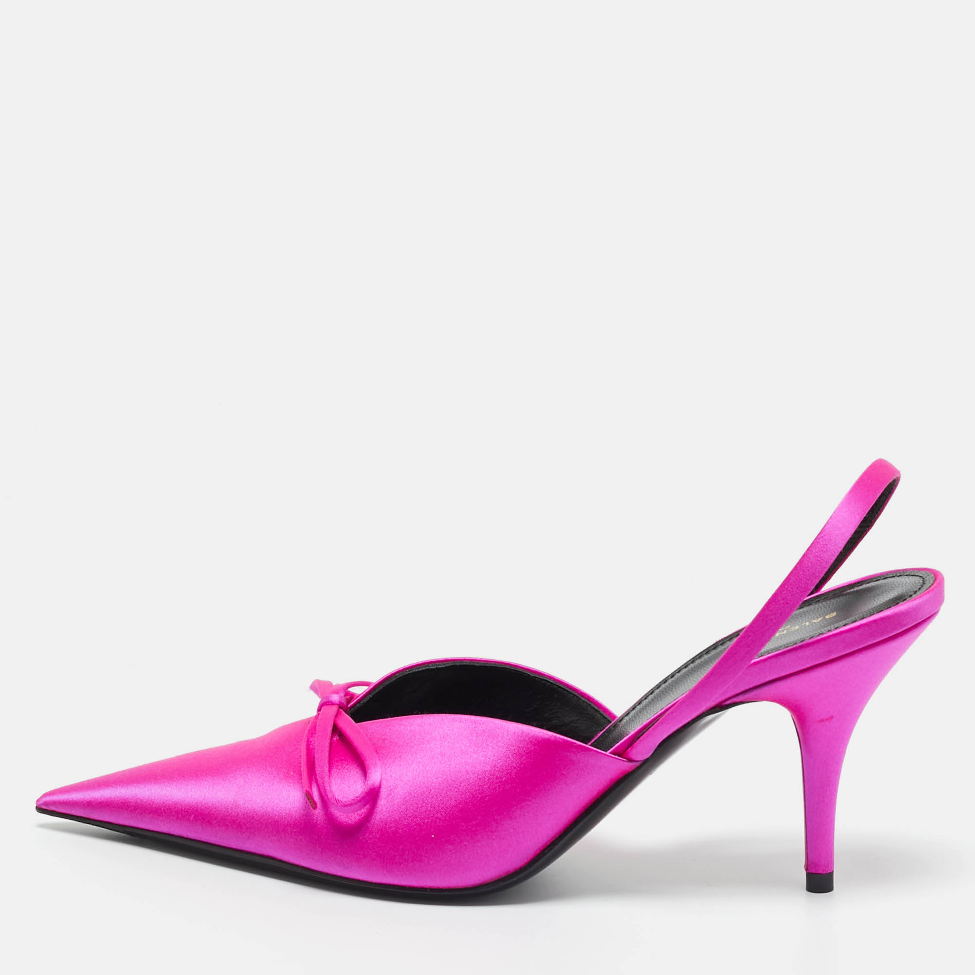 Pre Owned Balenciaga Fuchsia Satin Knife Bow Slingback Pumps Size 36