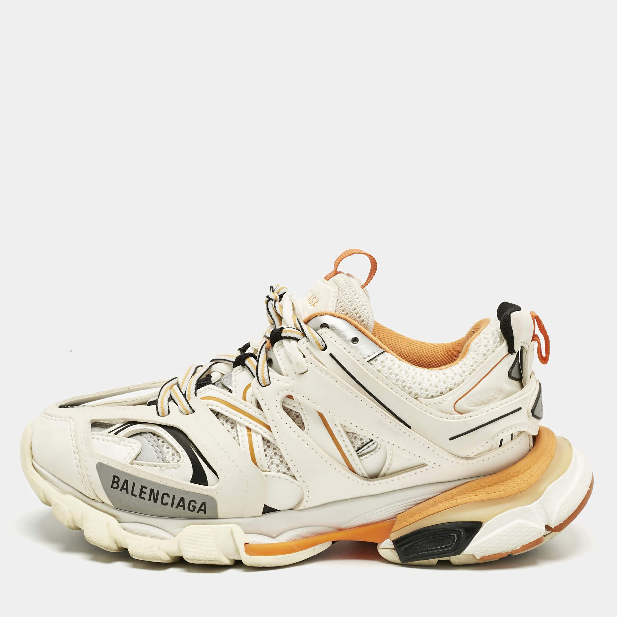 Pre Owned Balenciaga White Mesh and Faux Leather Track Sneakers Size 37