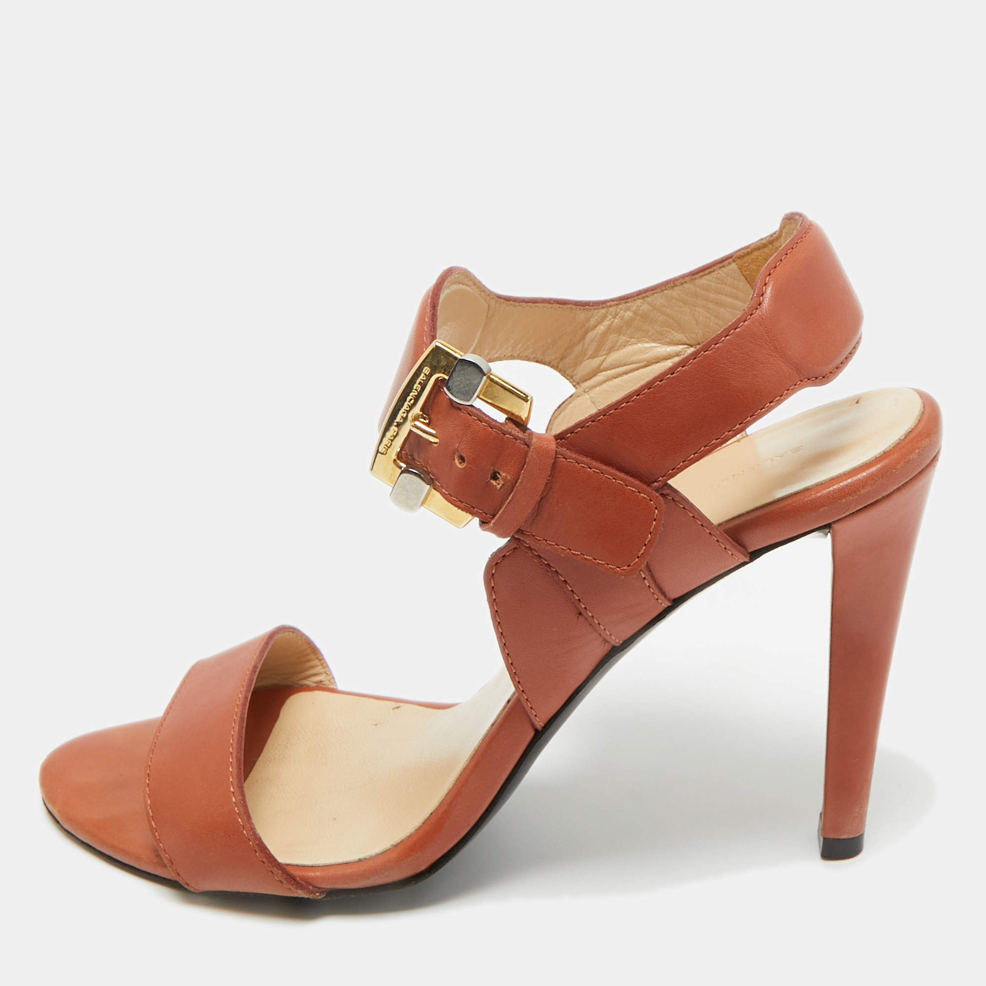 Pre Owned Balenciaga Brown Leather Ankle Strap Sandals Size 39