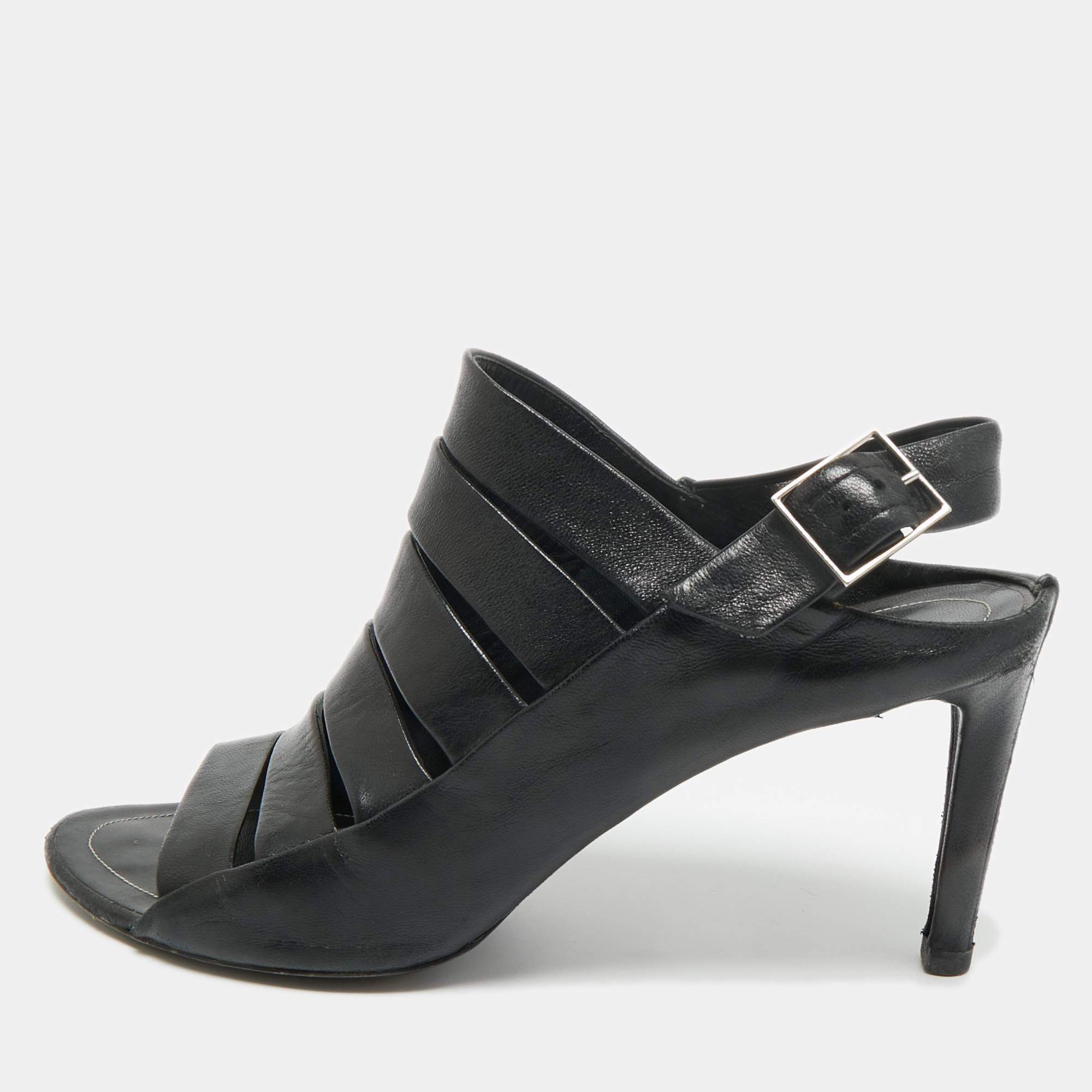 Pre Owned Balenciaga Black Leather Slingback Sandals Size 39