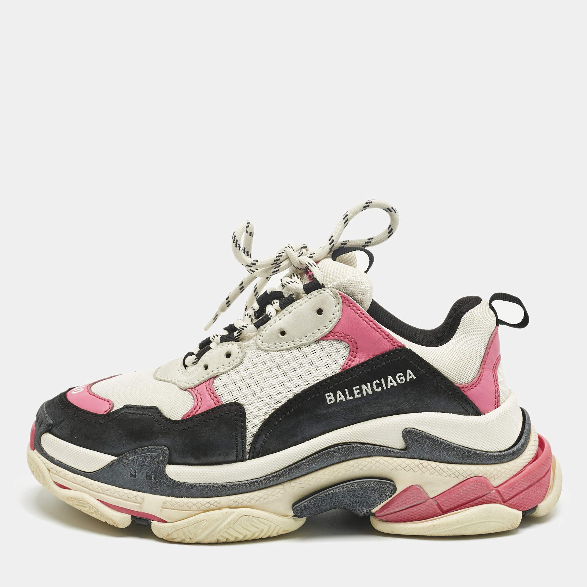 Pre Owned Balenciaga Multicolor Mesh and Nubuck Leather Triple S Lace Up Sneakers Size 40