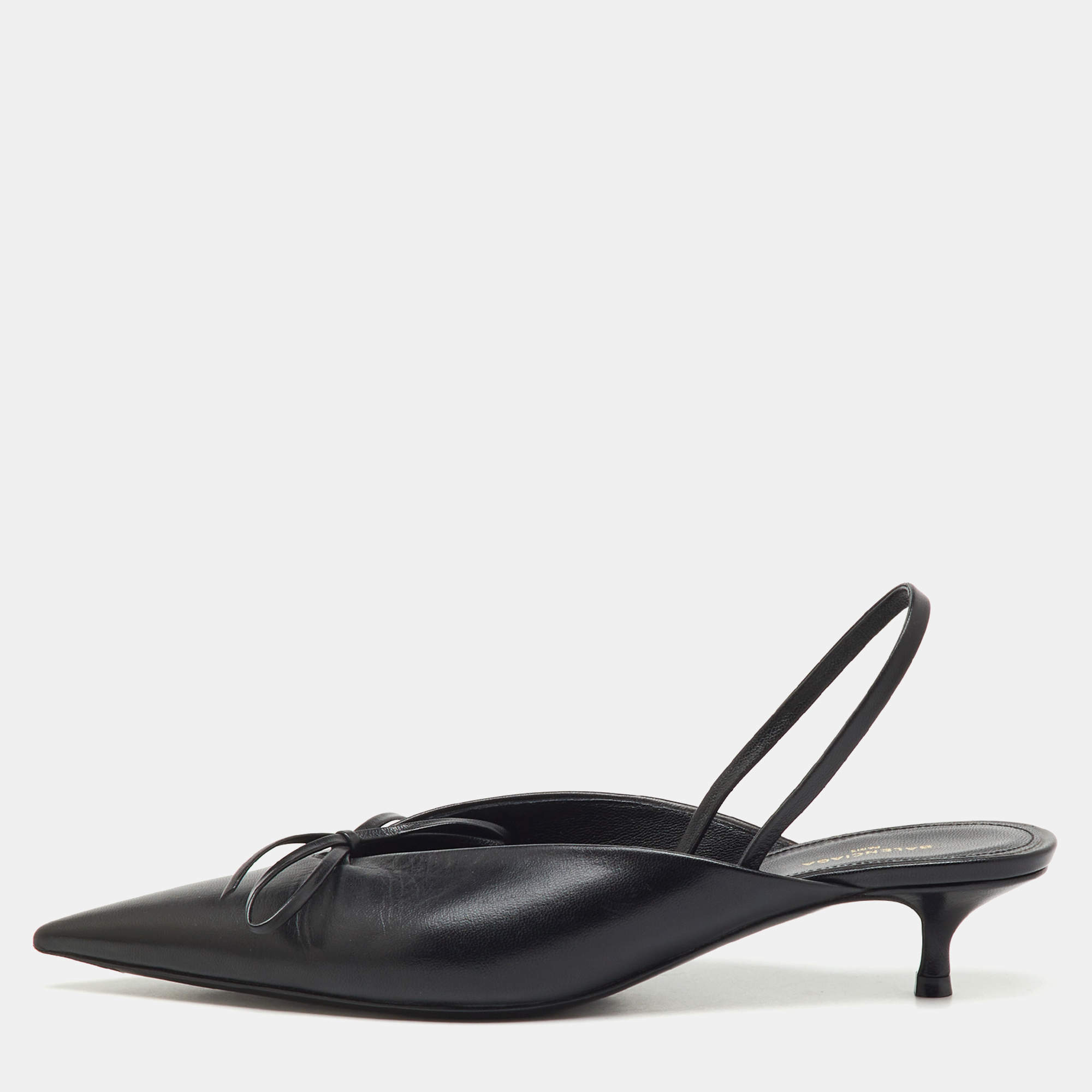 Pre Owned Balenciaga Black Leather Bow Knife Slingback Pumps Size 36
