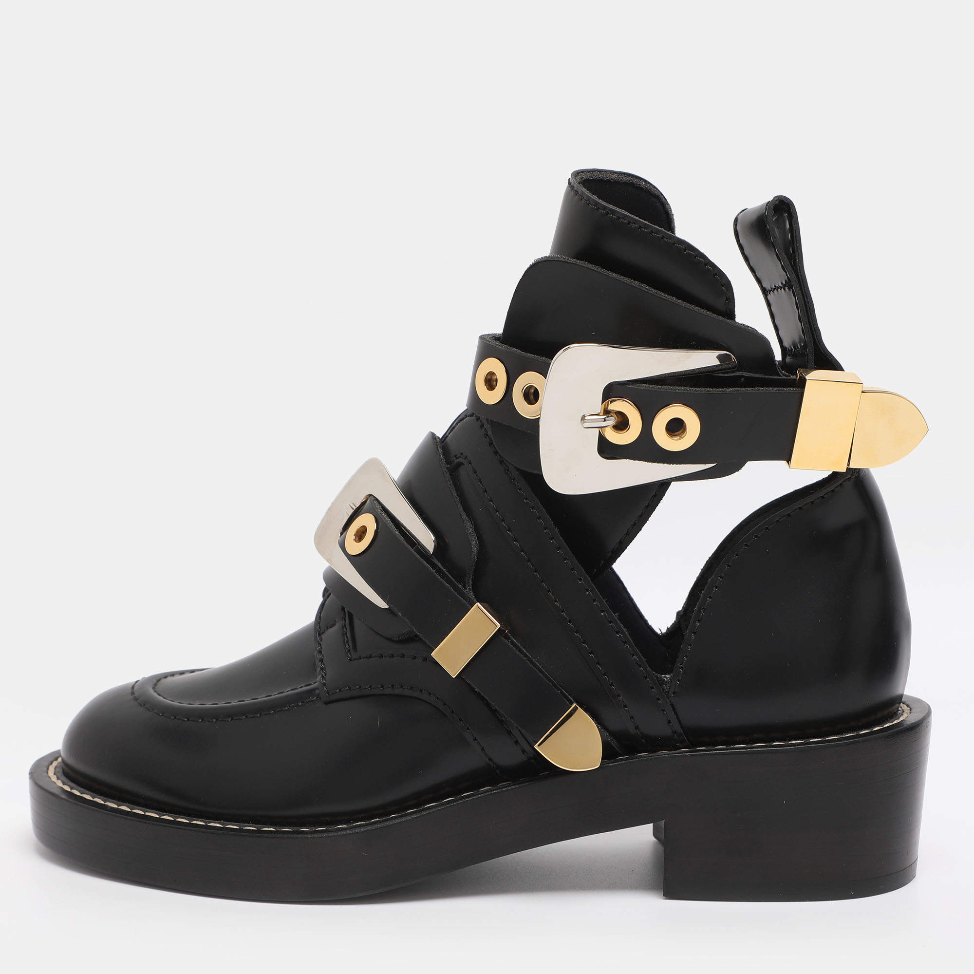 Pre Owned Balenciaga Black Leather Ceinture Ankle Boots Size 35