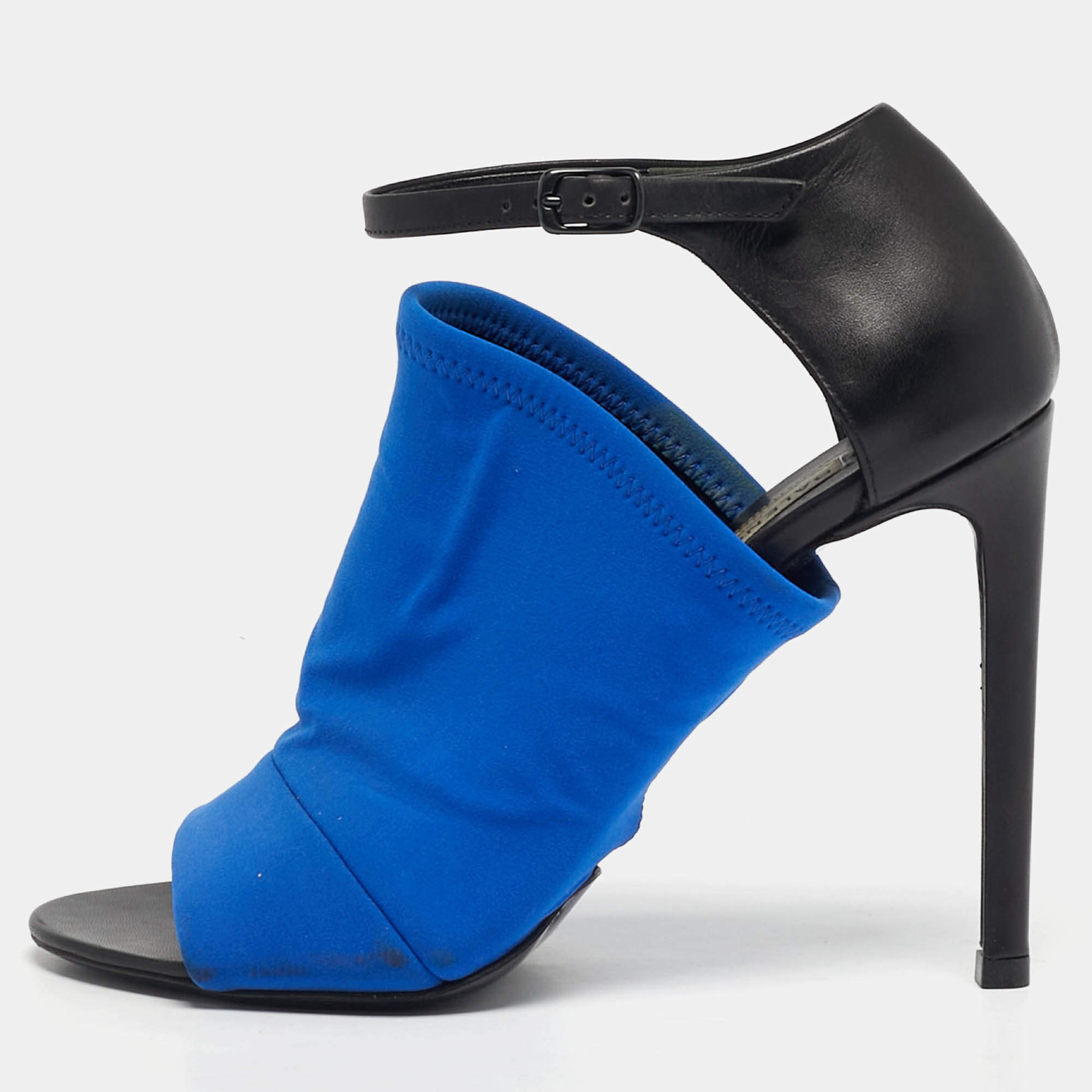 Pre Owned Balenciaga Glove Size 35 Black Leather and Neoprene Ankle Strap Sandals