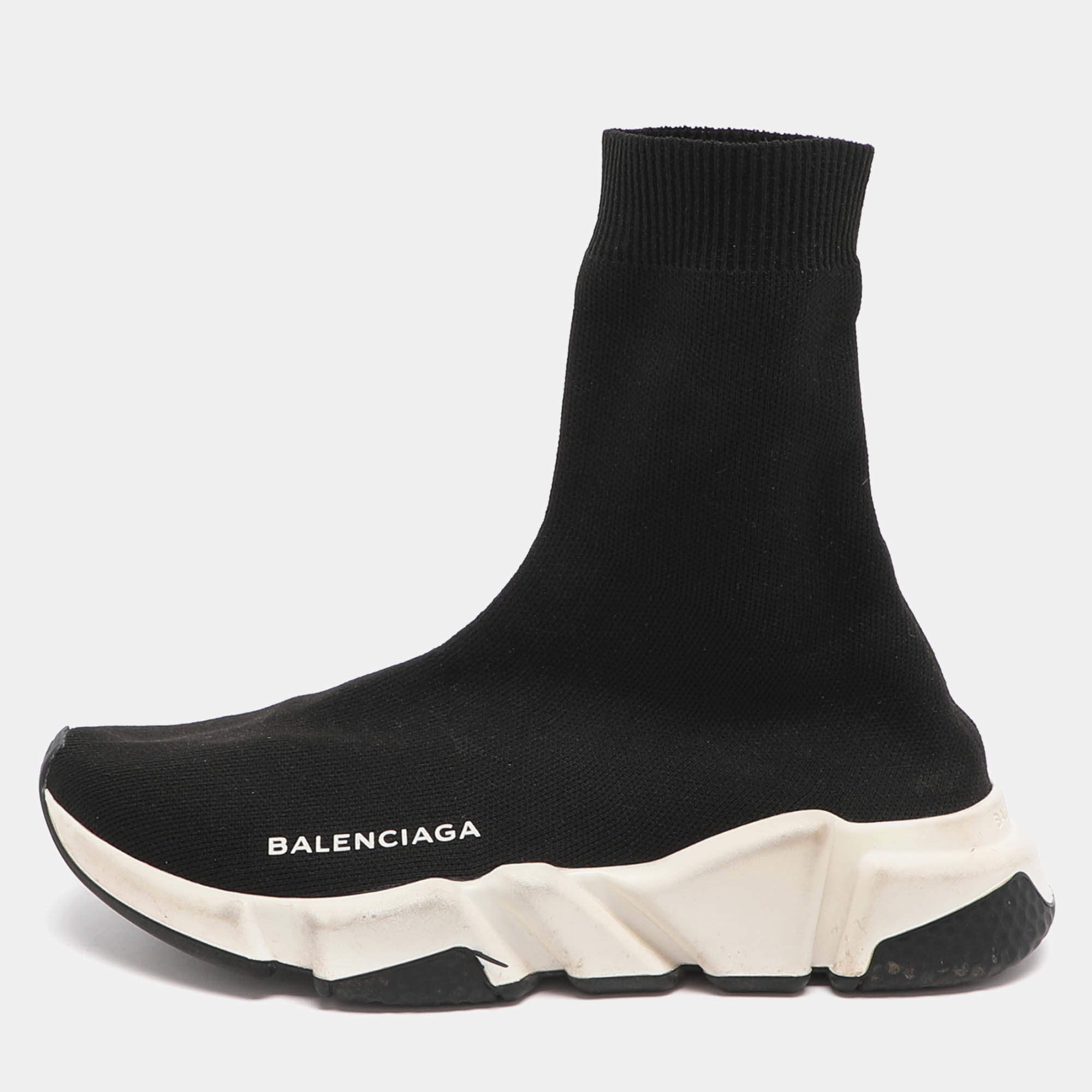 مملوكة مسبقًا Balenciaga Speed Size 36 Black Knit Fabric High Top Sneakers