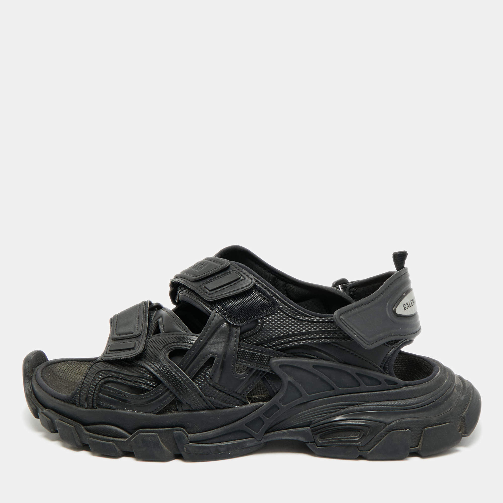 مملوكة مسبقًا Balenciaga Track Size 42 Black Faux Leather Slingback Sandals