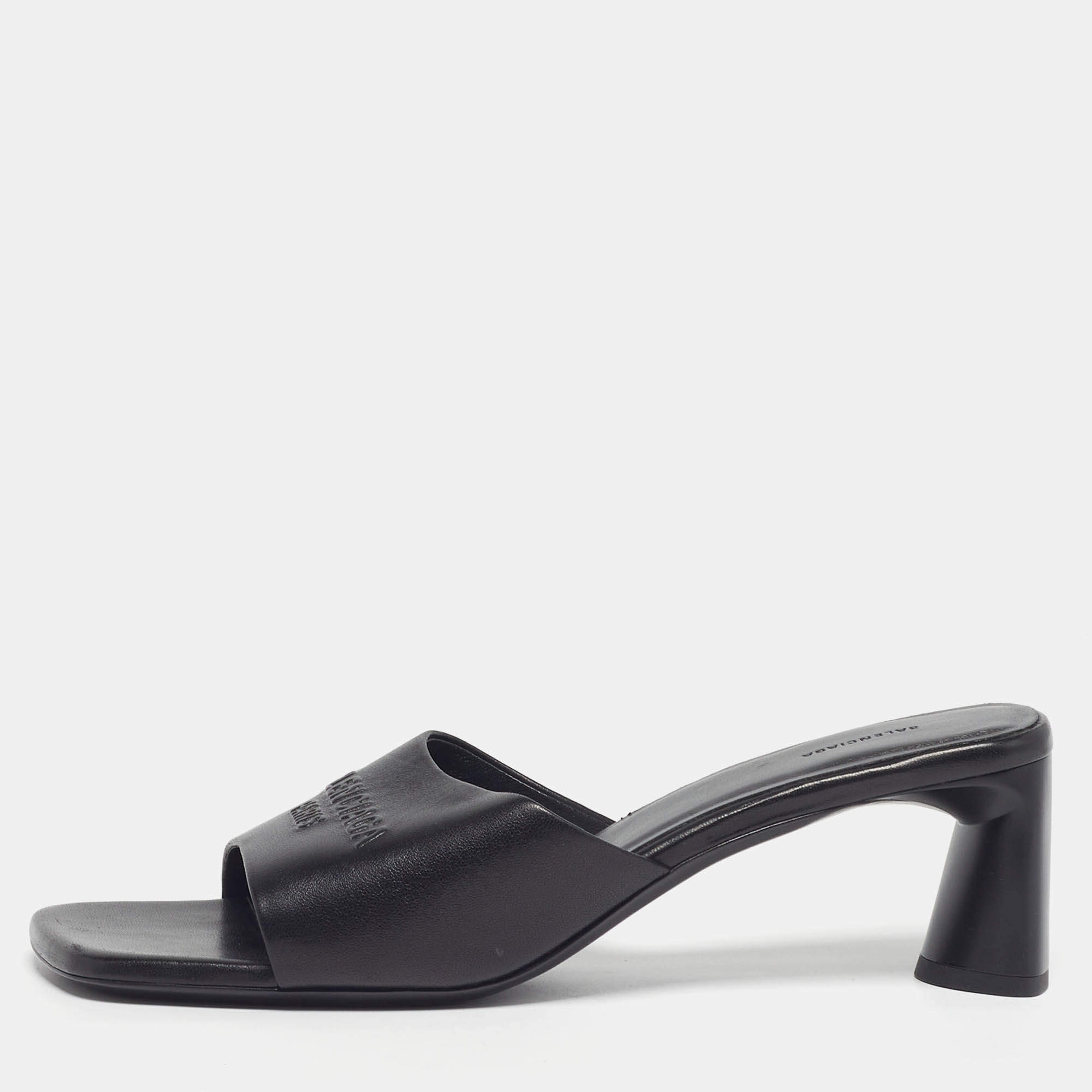 Pre Owned Balenciaga Duty Free Size 39 Black Leather Slide Sandals