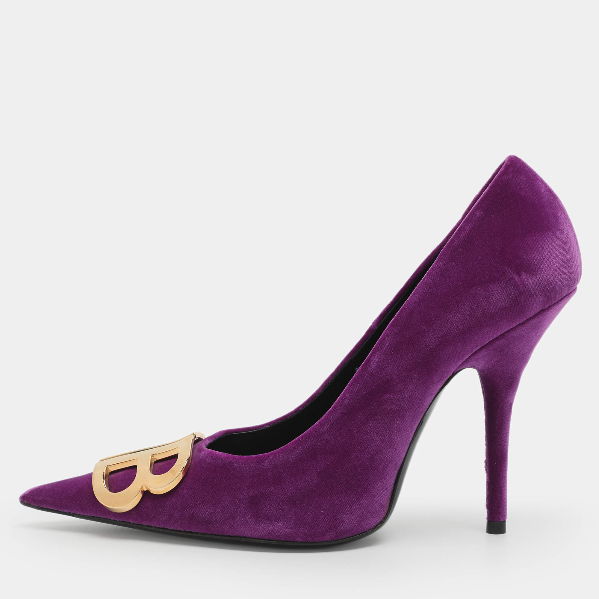 Pre Owned Balenciaga BB Knife Size 38 Purple Velvet Pumps 