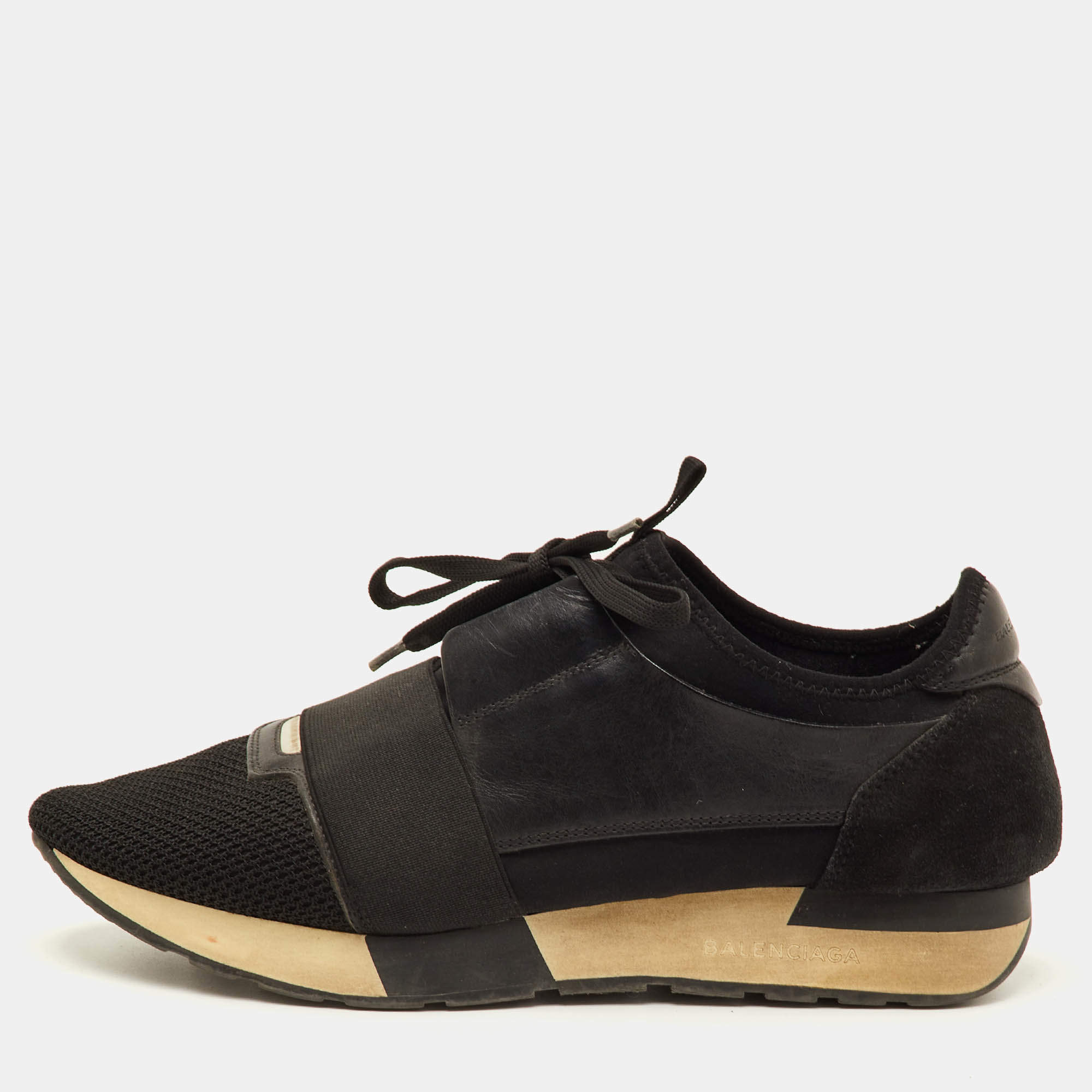 مملوكة مسبقًا Balenciaga Race Runner Size 40 Black Leather, Mesh and Neoprene Low Top Sneakers