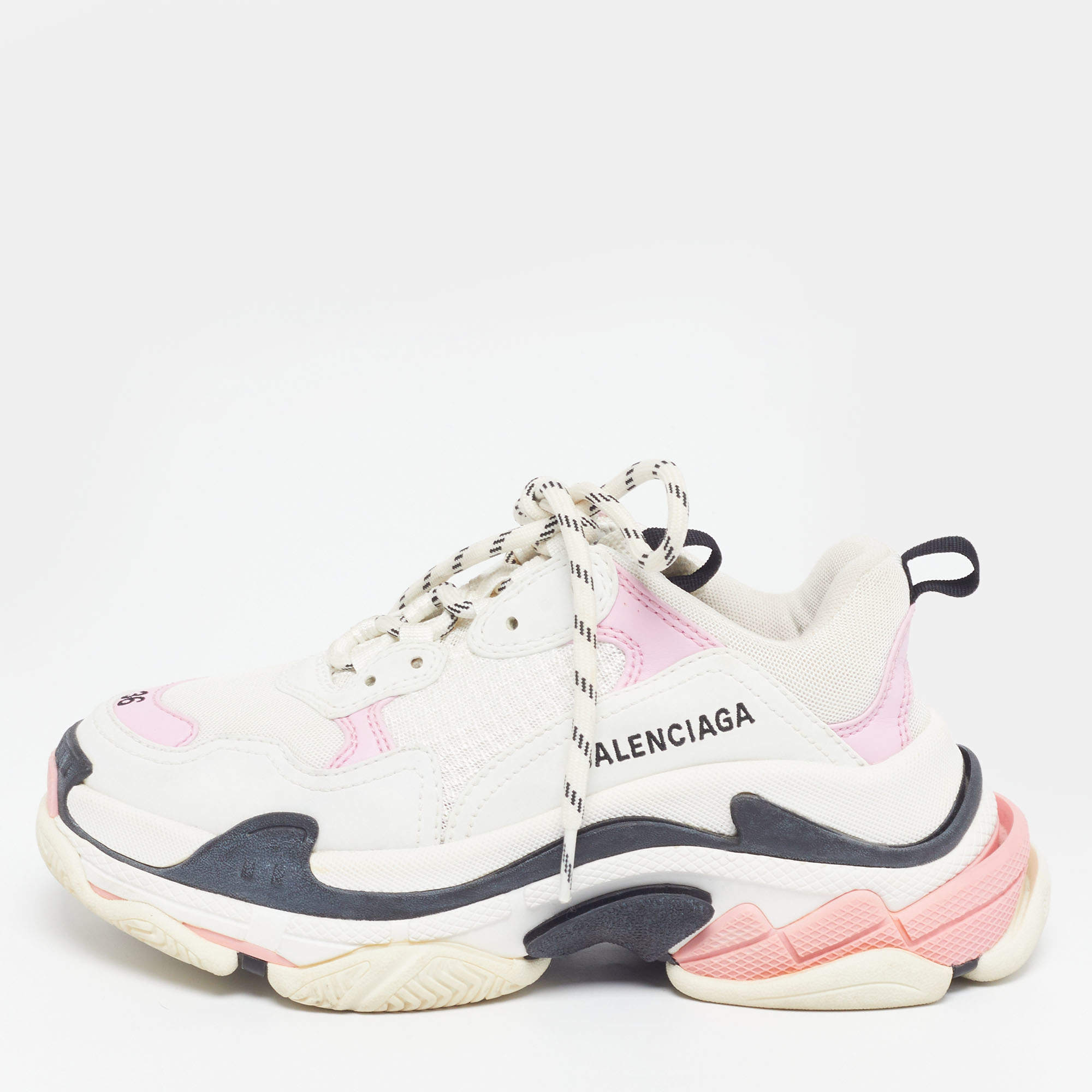 Pre Owned Balenciaga Triple S Size 36 Tricolor Faux Leather and Mesh Low Top Sneakers