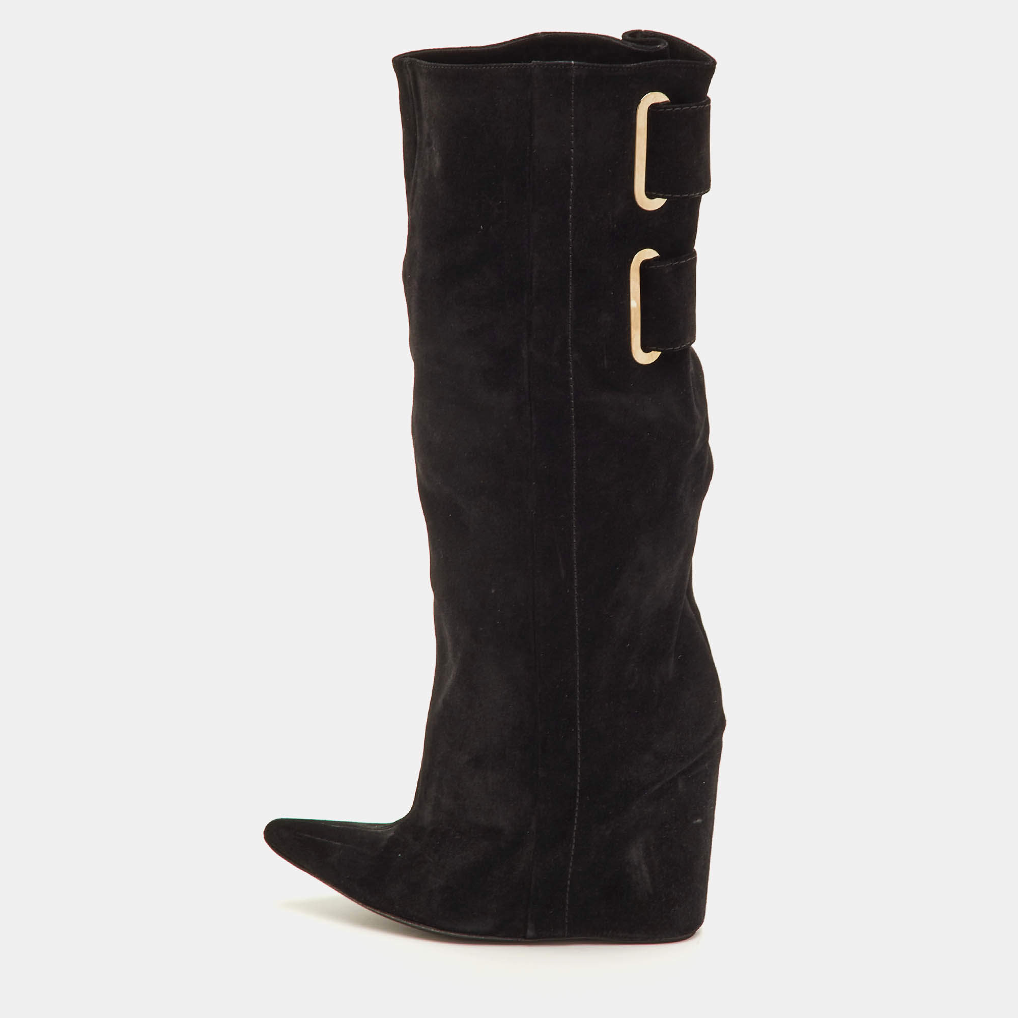 مملوكة مسبقًا حذاء بوت للركبة ببالنسياغا سويدي أسود مقاس 38