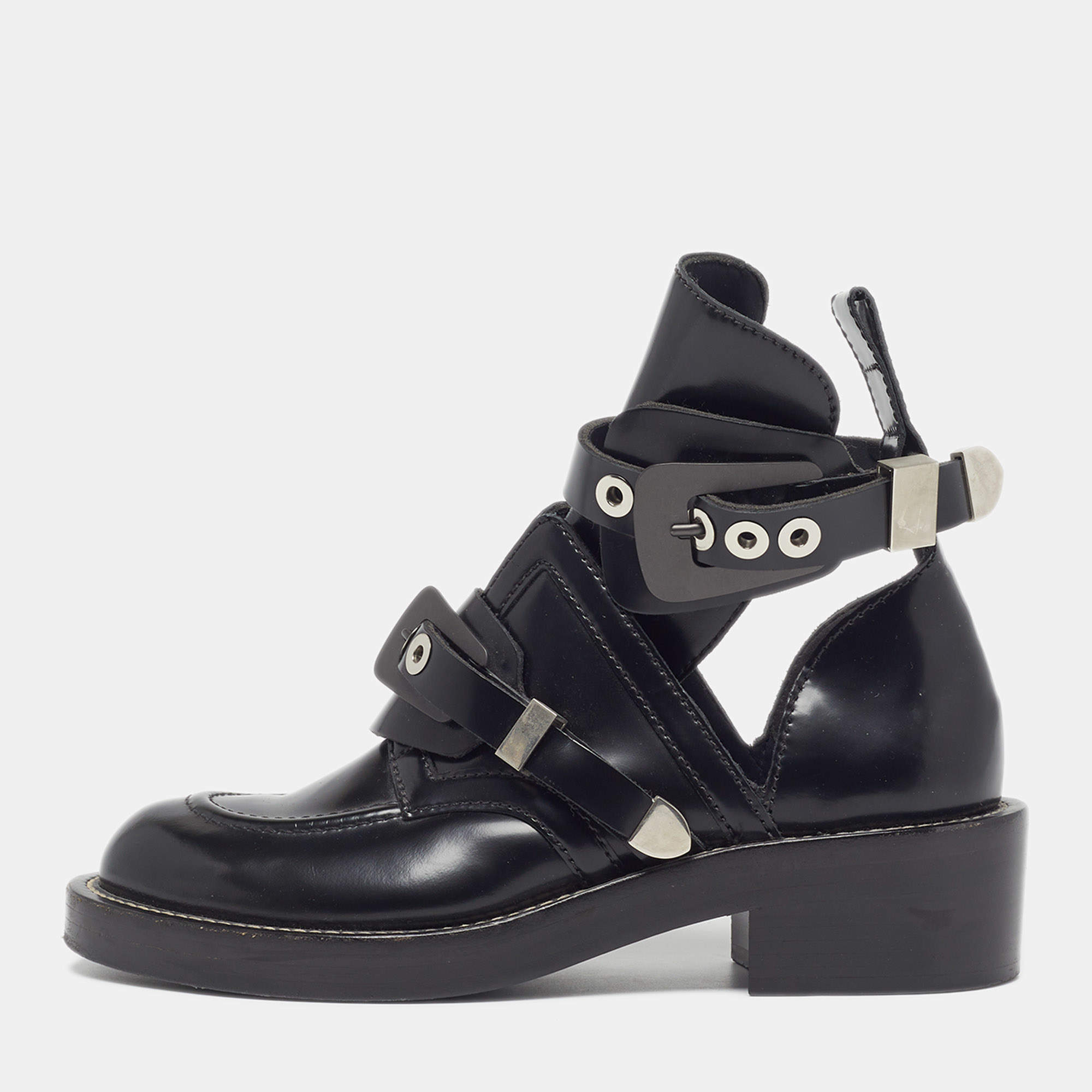 Pre Owned Balenciaga Ceinture Size 38 Black Leather Ankle Length Boots