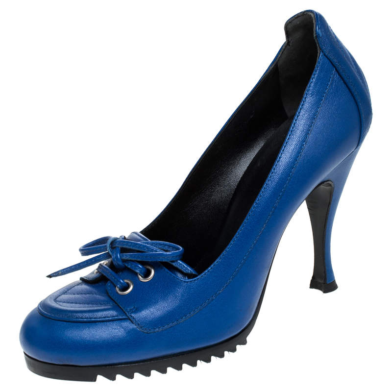 Balenciaga Blue Leather Loafer Pumps Size 37