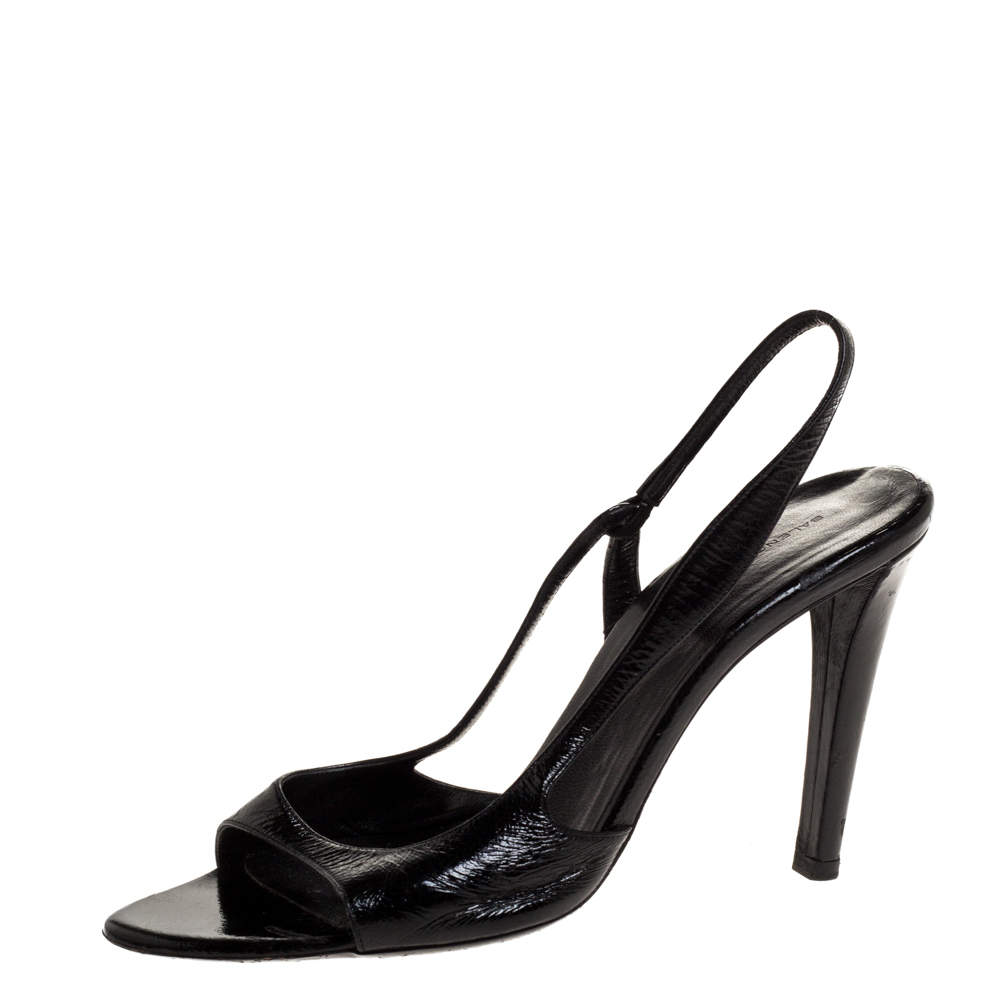 Balenciaga Black Patent Leather Slingback Sandals Size 39