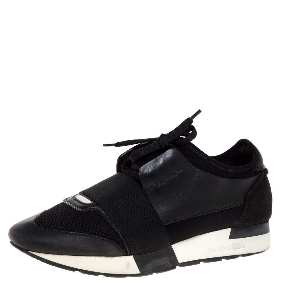 Balenciaga Black Leather, Suede and Mesh Race Runner Sneakers Size 38 ...