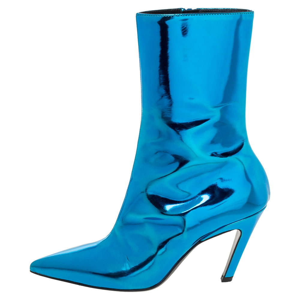 metallic blue ankle boots