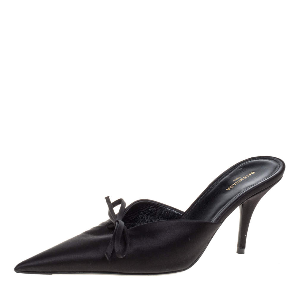Pre Owned Balenciaga Black Satin Knife Pointed Toe Mules Size 36