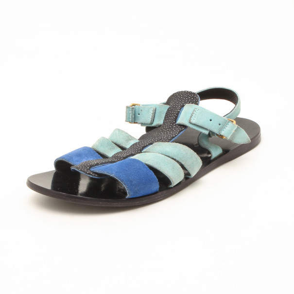 مملوكة مسبقًا Balenciaga Light Blue Suede and Stingray Sandals Size 37.5