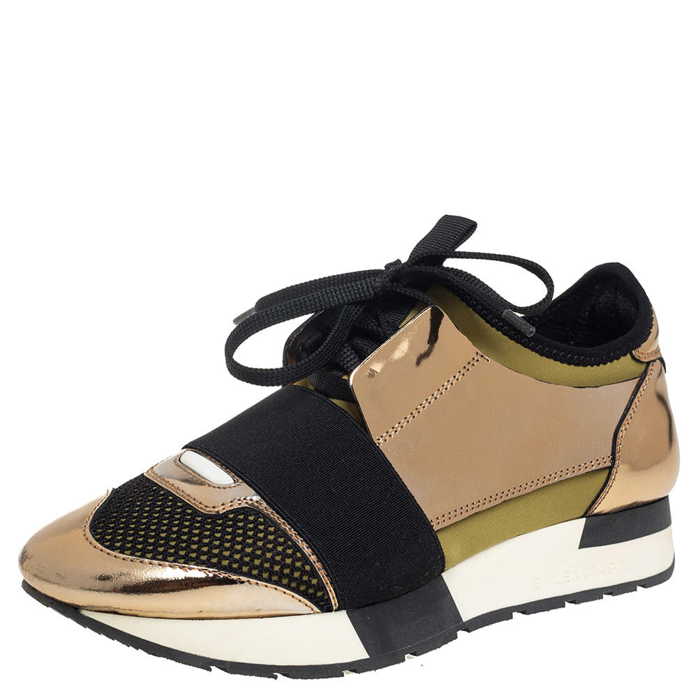 tanker Gezichtsvermogen vallei Balenciaga Gold/Black Leather And Suede Race Runner Sneakers Size 36  Balenciaga | TLC