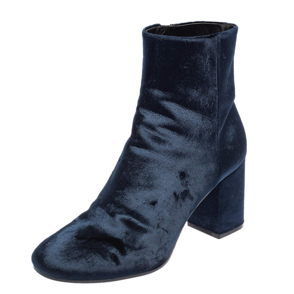 Balenciaga Dark Blue Velvet Ville Ankle Boots Size 38
