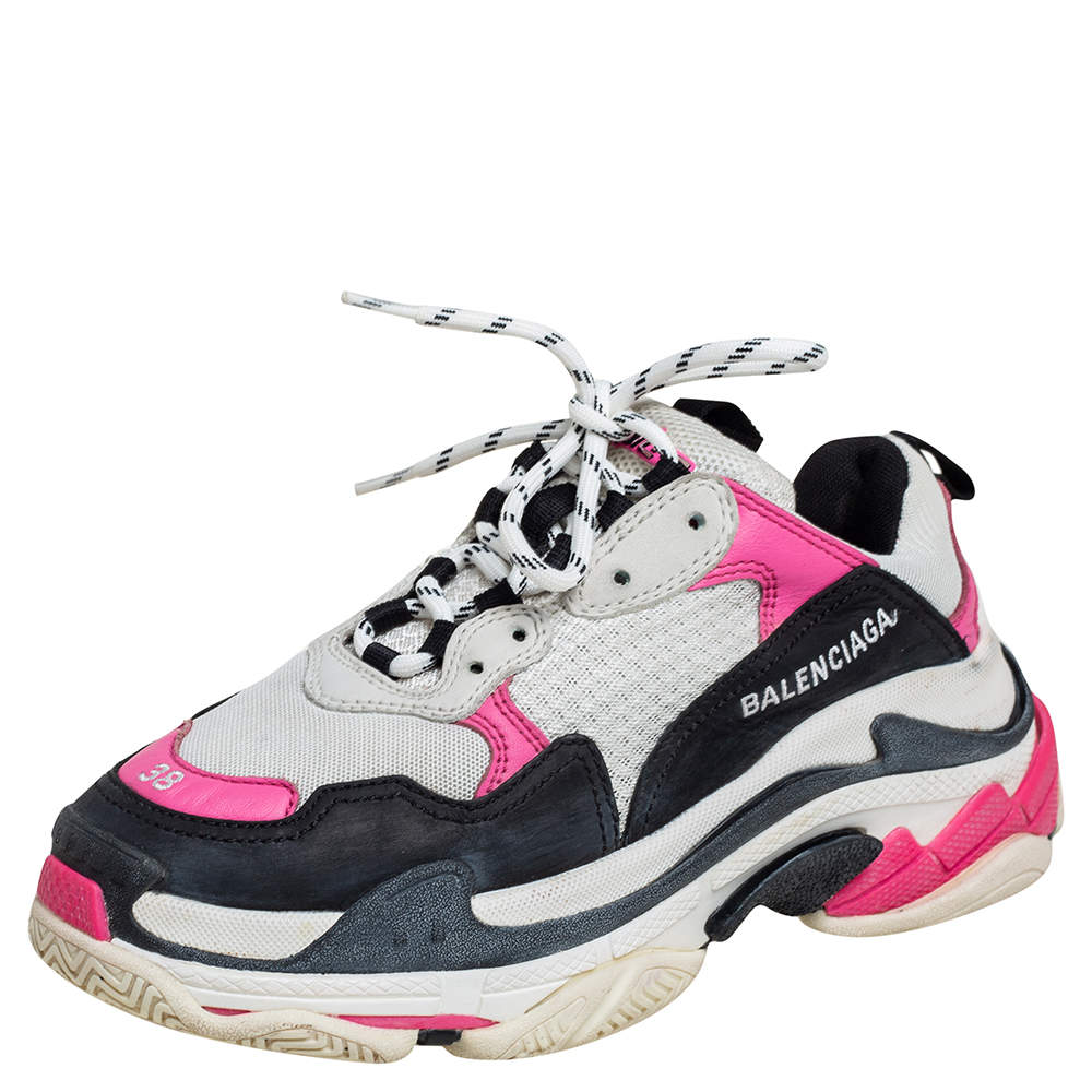 Pre Owned Balenciaga Multicolor Nubuck And Mesh Triple S Lace Up Sneakers Size 38