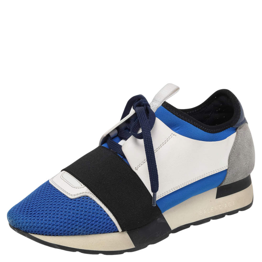 Pre Owned Balenciaga Multicolor Mesh And Leather Race Runner Low Top Sneakers Size 36