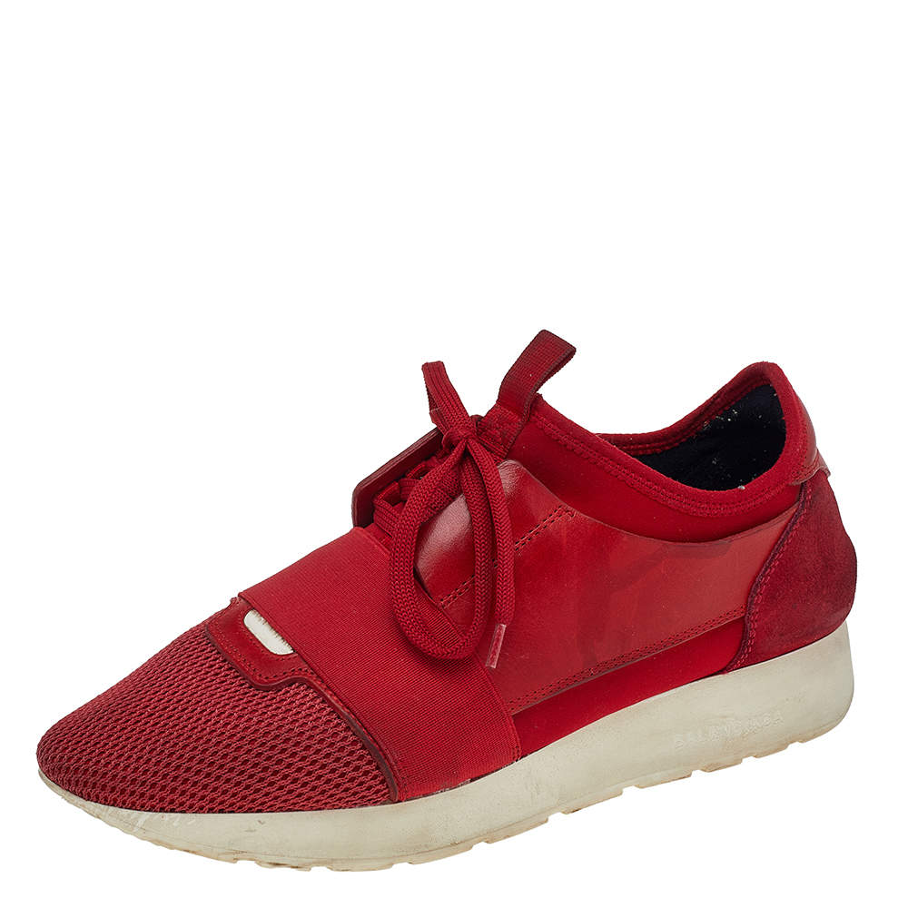 Balenciaga Red Mesh And Leather Race Runner Low Top Sneakers Size 39 | TLC