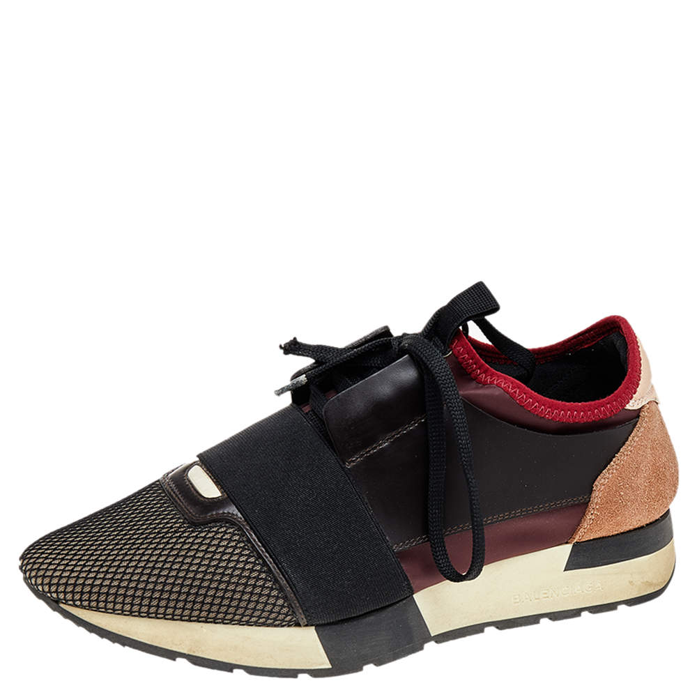 مملوكة مسبقًا Balenciaga Multicolor Mesh And Suede Race Runner Low Top Sneakers Size 38