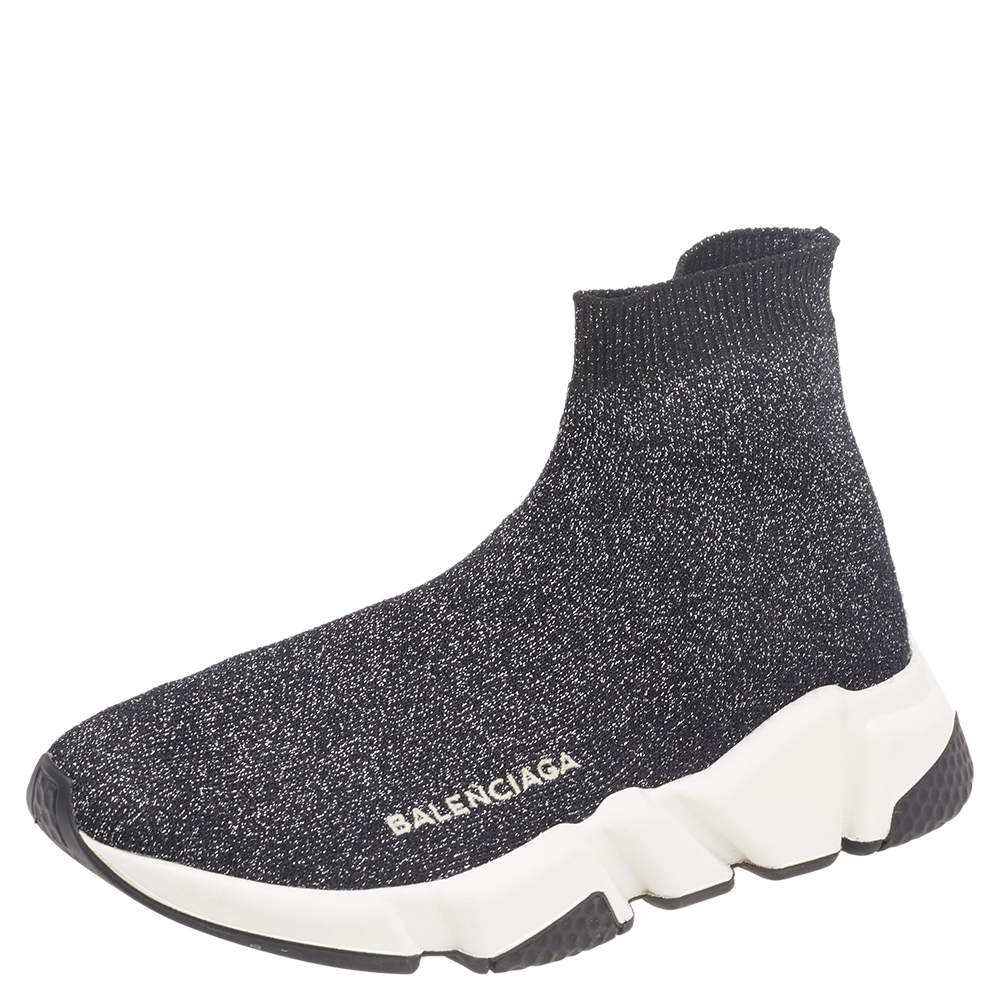 tusind kompleksitet bremse Balenciaga Black/Silver Glitter Knit Fabric Speed Trainer Sneakers Size 35  Balenciaga | TLC