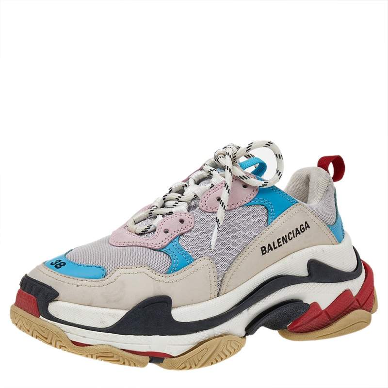 Balenciaga Multicolor Leather And Mesh Triple S Low Top Sneakers Size 38 