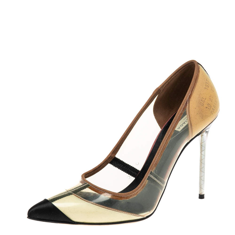 Pre Owned Balenciaga Multicolor PVC And Satin Pointed Toe Pumps Size 38