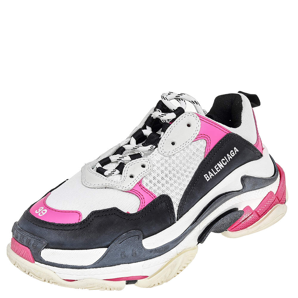 Pre Owned حذاء رياضي بالنسياغا منخفض من أعلى تريبل أس جلد وشبك متعدد الألوان مقاس 39