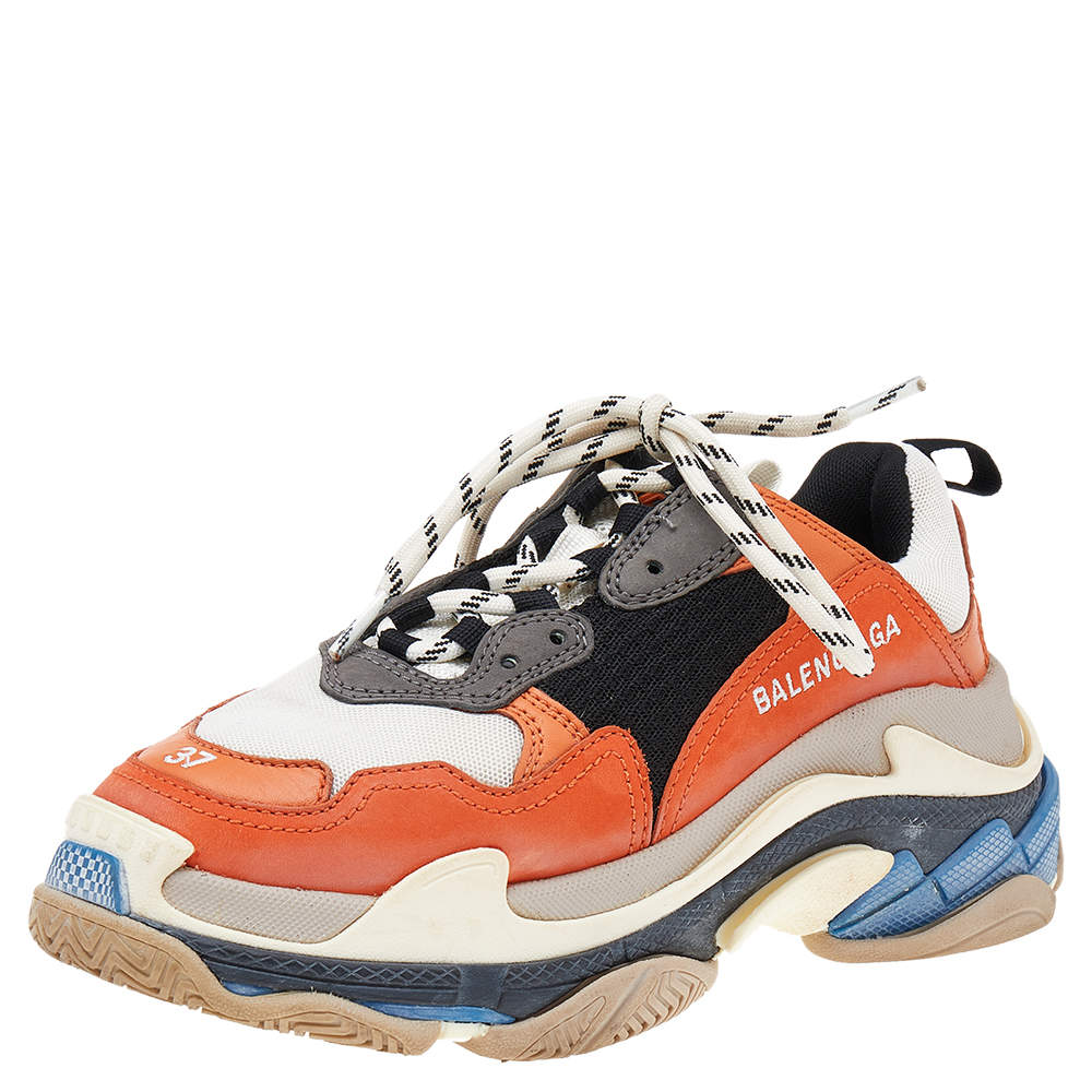 Pre Owned Balenciaga Multicolor Leather And Mesh Triple S Sneakers Size 37