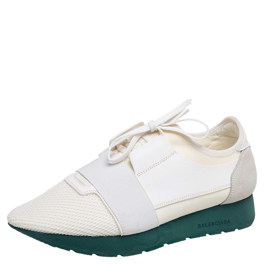 مملوكة مسبقًا حذاء رياضي بالنسياغا رايس رونر جلد وشبك أبيض/رصاصي عنق منخفض مقاس 41