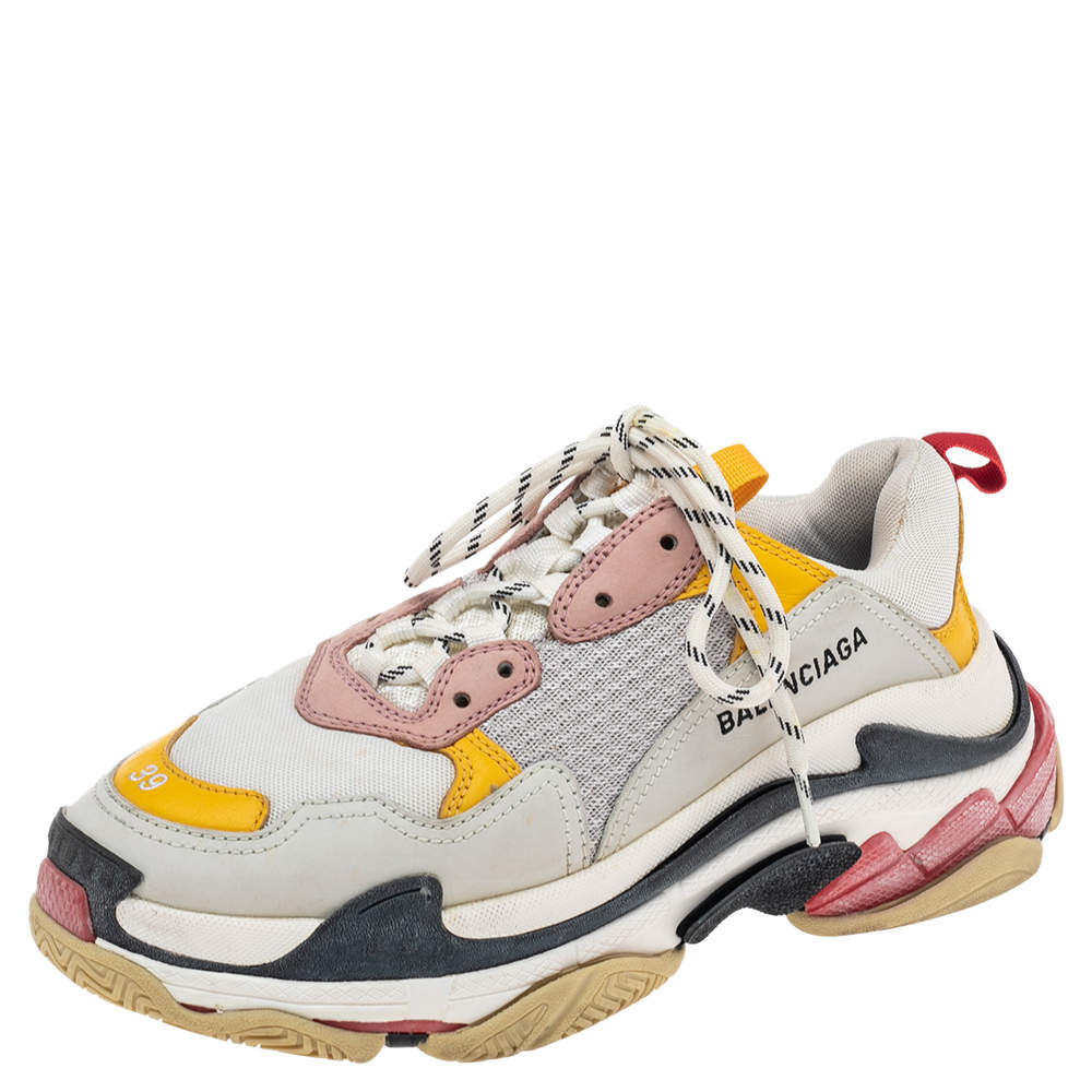 Pre Owned Balenciaga Mulicolor Mesh And Leather Triple S Sneakers Size 39