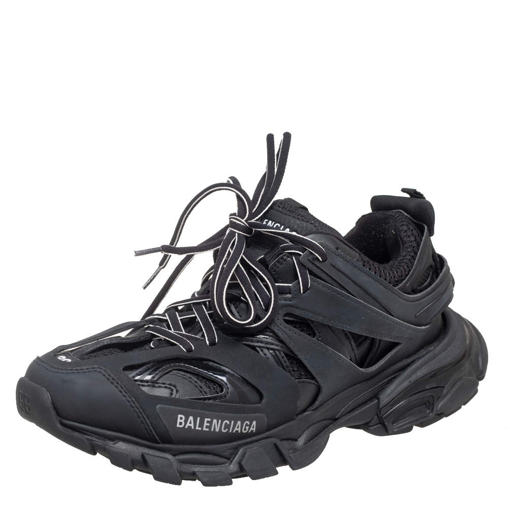Pre Owned Balenciaga Black Leather And Mesh Track Sneakers Size 39