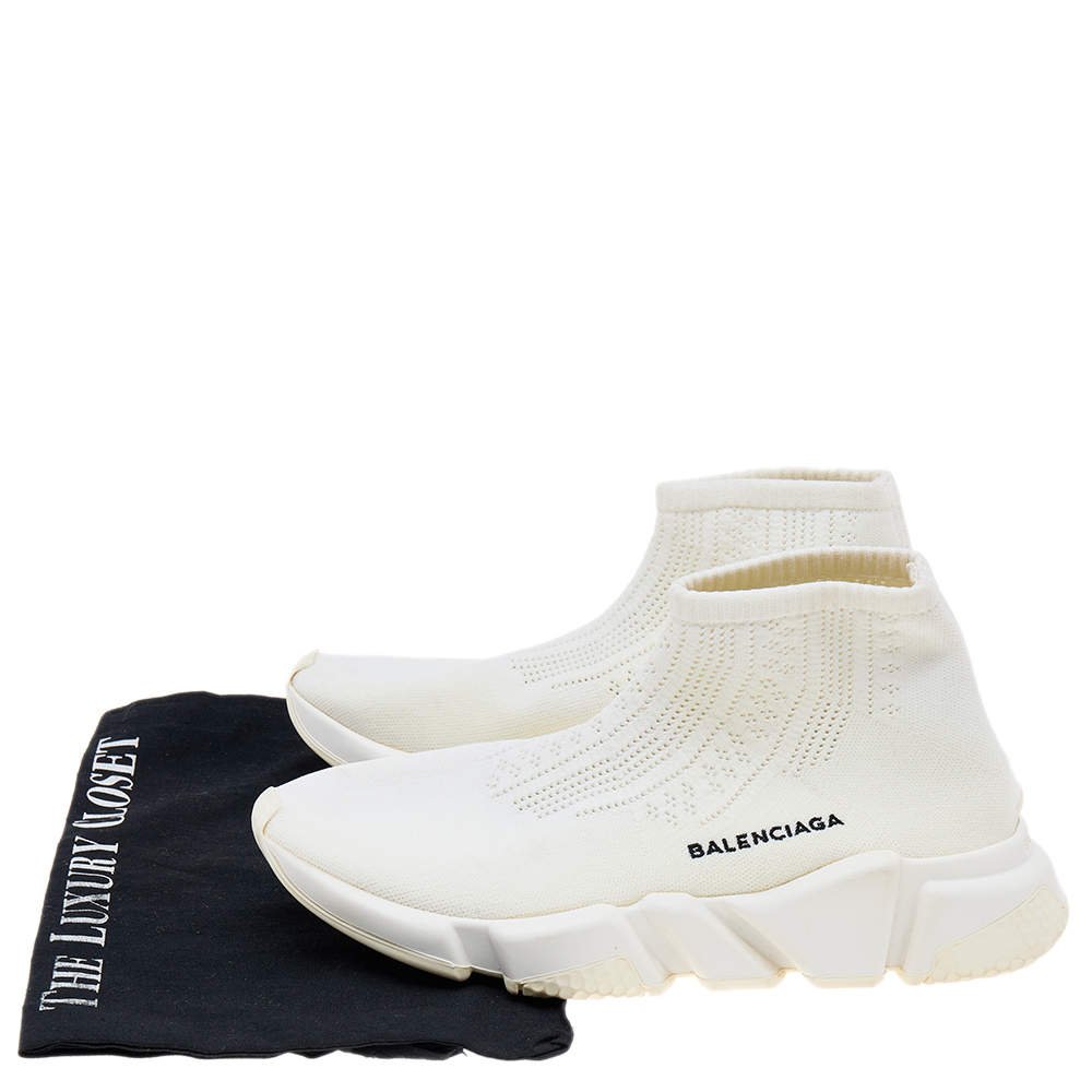 Balenciaga White Knit Fabric Speed Trainer Sneakers Size 38