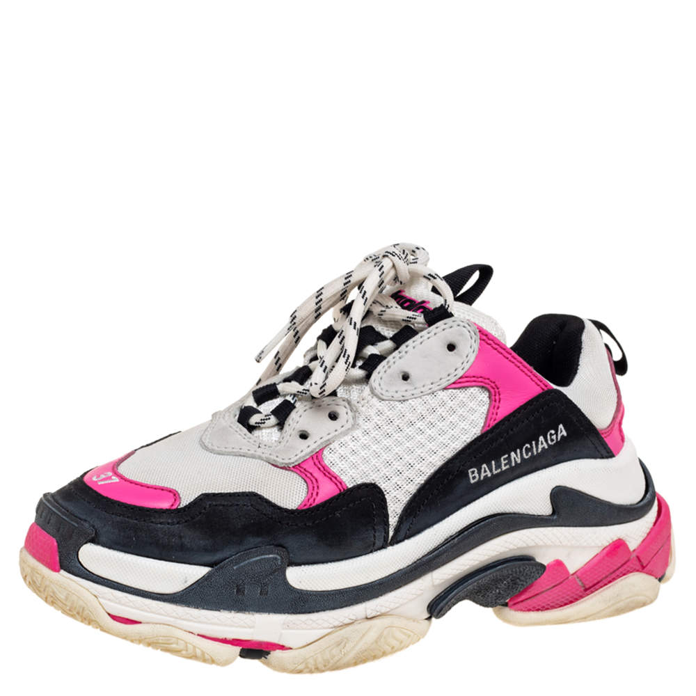 مملوكة مسبقًا حذاء رياضي بالنسياغا تريبل أس كلير شبك وجلد متعدد ال ألوان مقاس 37