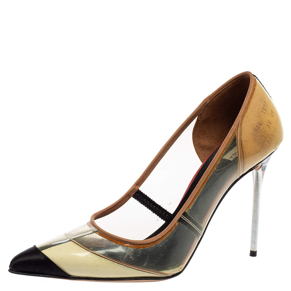 مملوكة مسبقًا Balenciaga Multicolor PVC and Satin Pointed-Toe Pumps Size 41