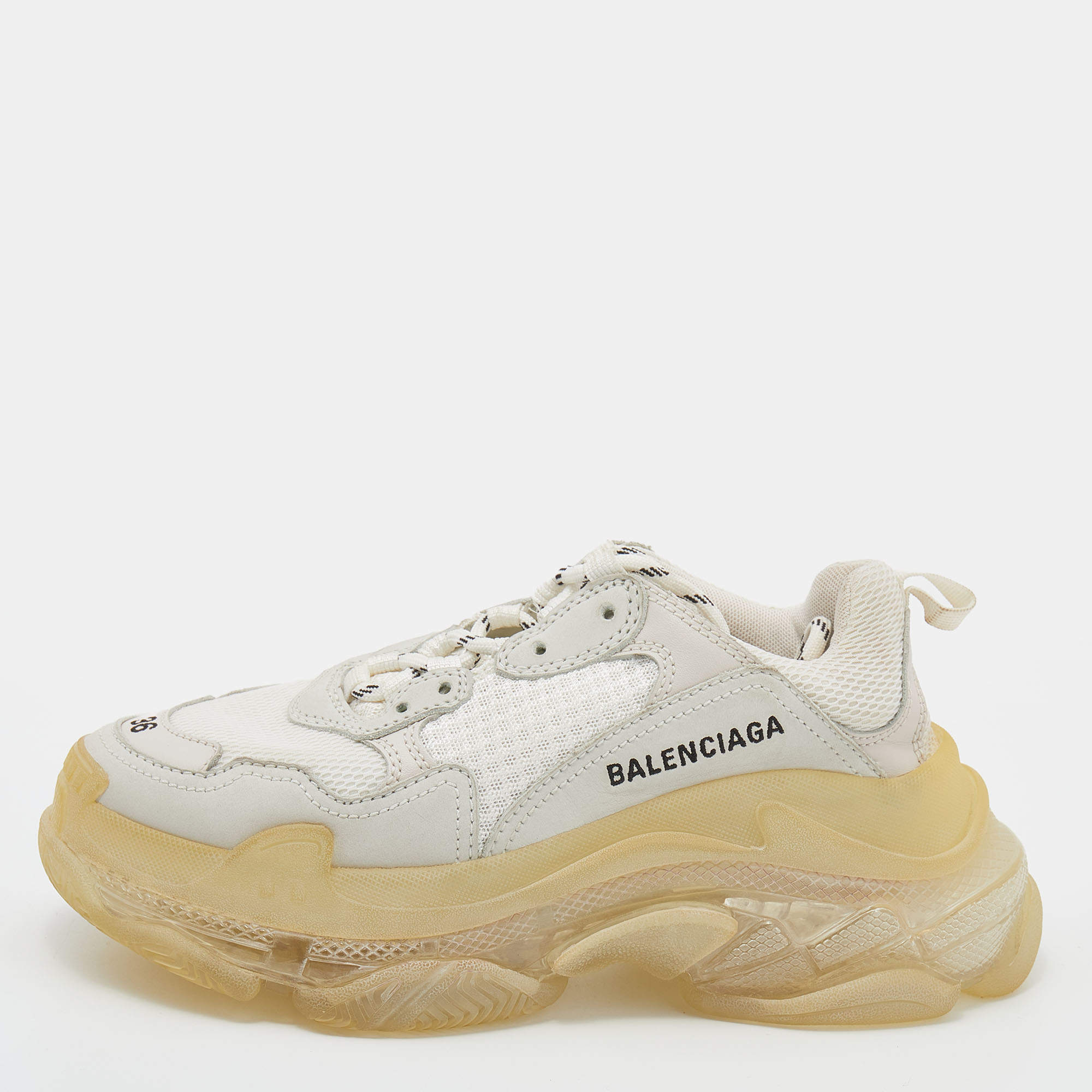 مملوكة مسبقًا Balenciaga Tri Color Leather And Mesh Triple S Clear Trainer Sneakers Size 36