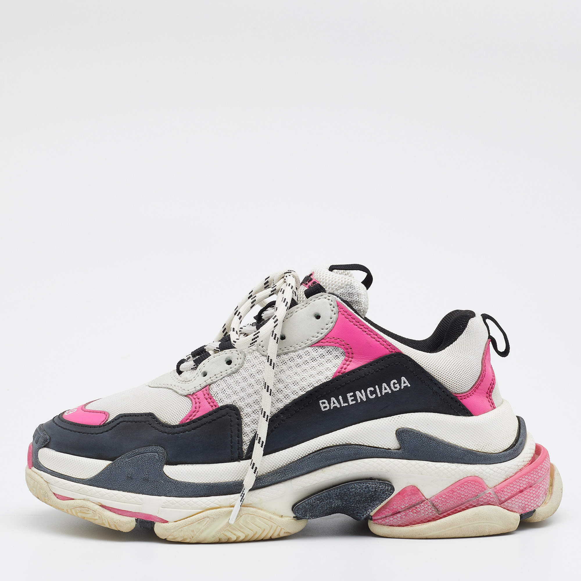 Pre Owned Balenciaga Multicolor Leather And Mesh Triple S Sneakers Size 39