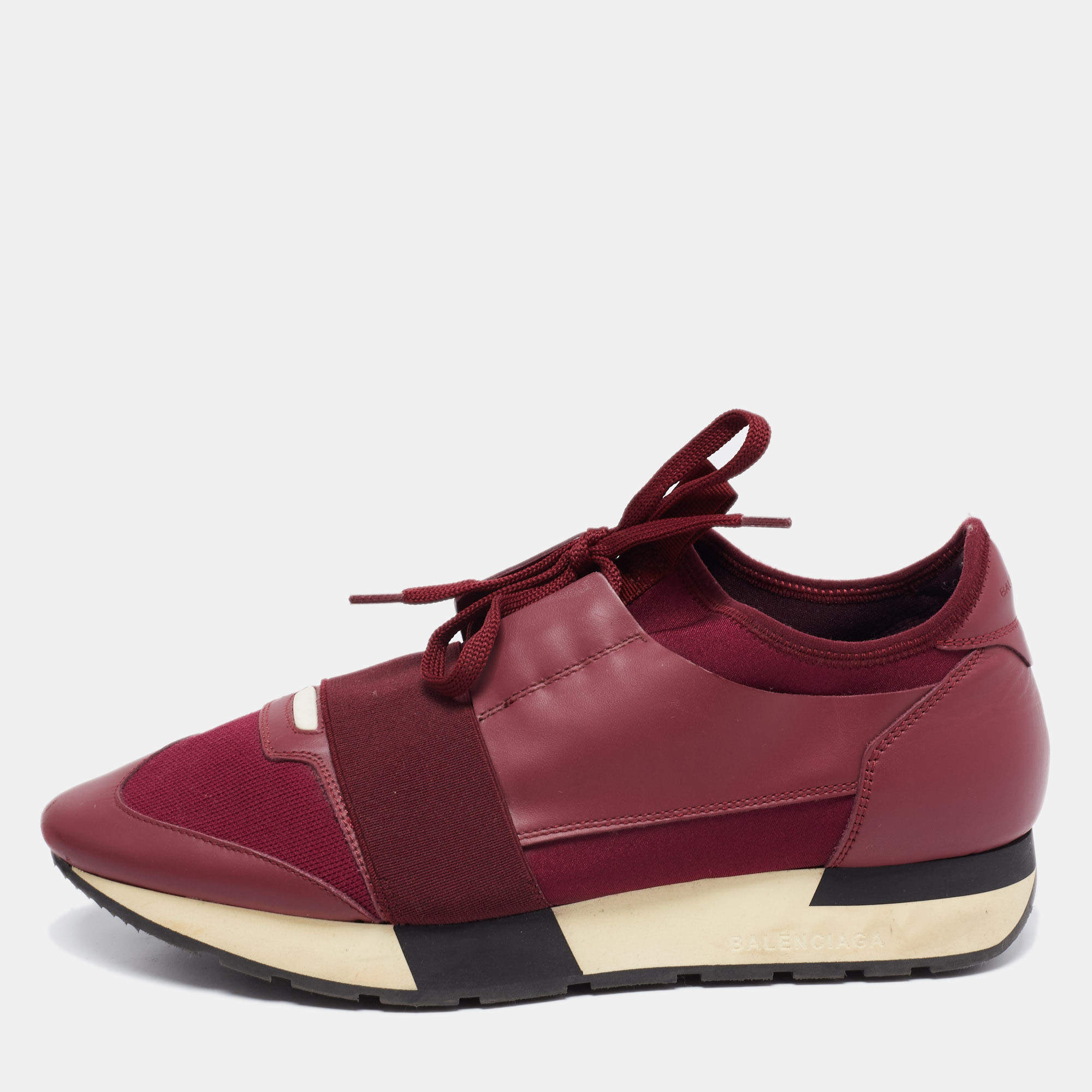 Balenciaga Burgundy Leather And Mesh Race Runner Sneakers Size 40 ...