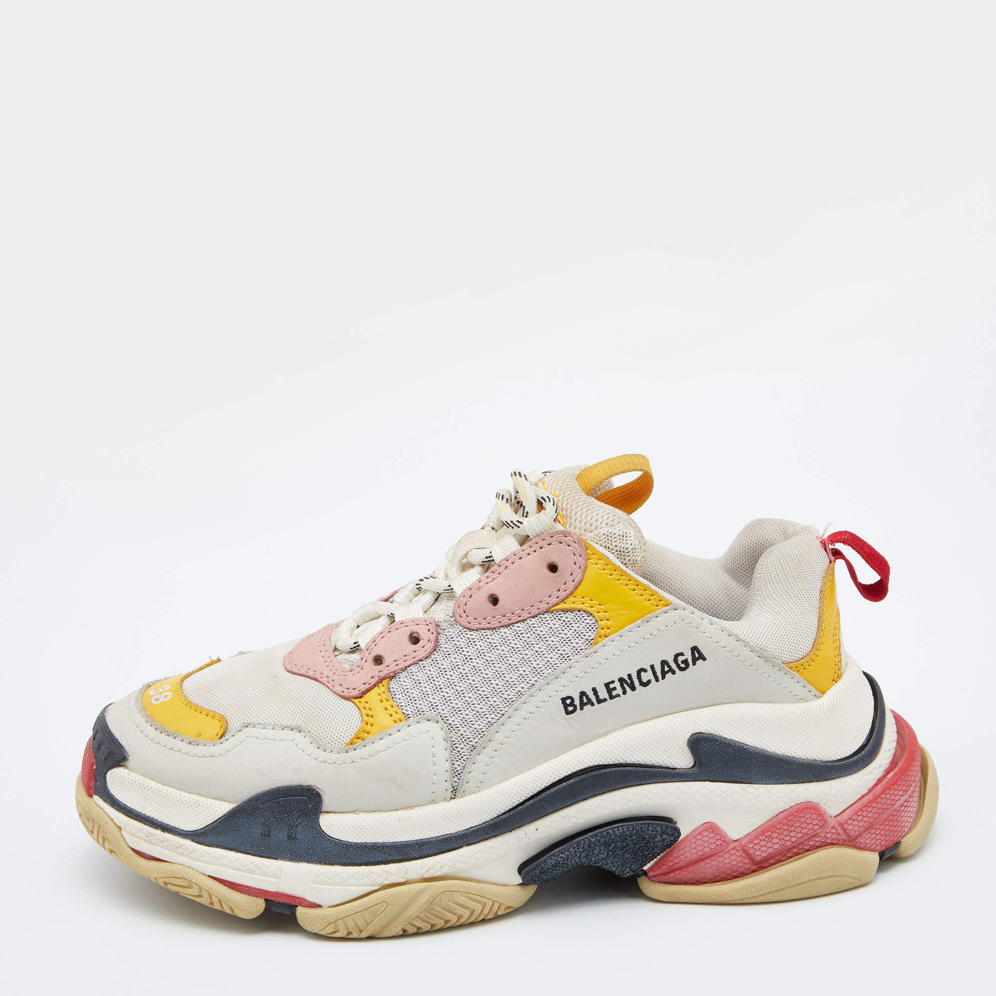 مملوكة مسبقًا حذاء رياضي بالنسياغا تريبل أس كلير شبك وجلد متعدد الألوان مقاس 38