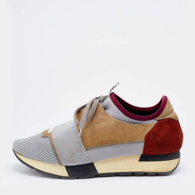 Pre Owned Balenciaga Multicolor Leather and Mesh Race Runner Sneakers Size 39