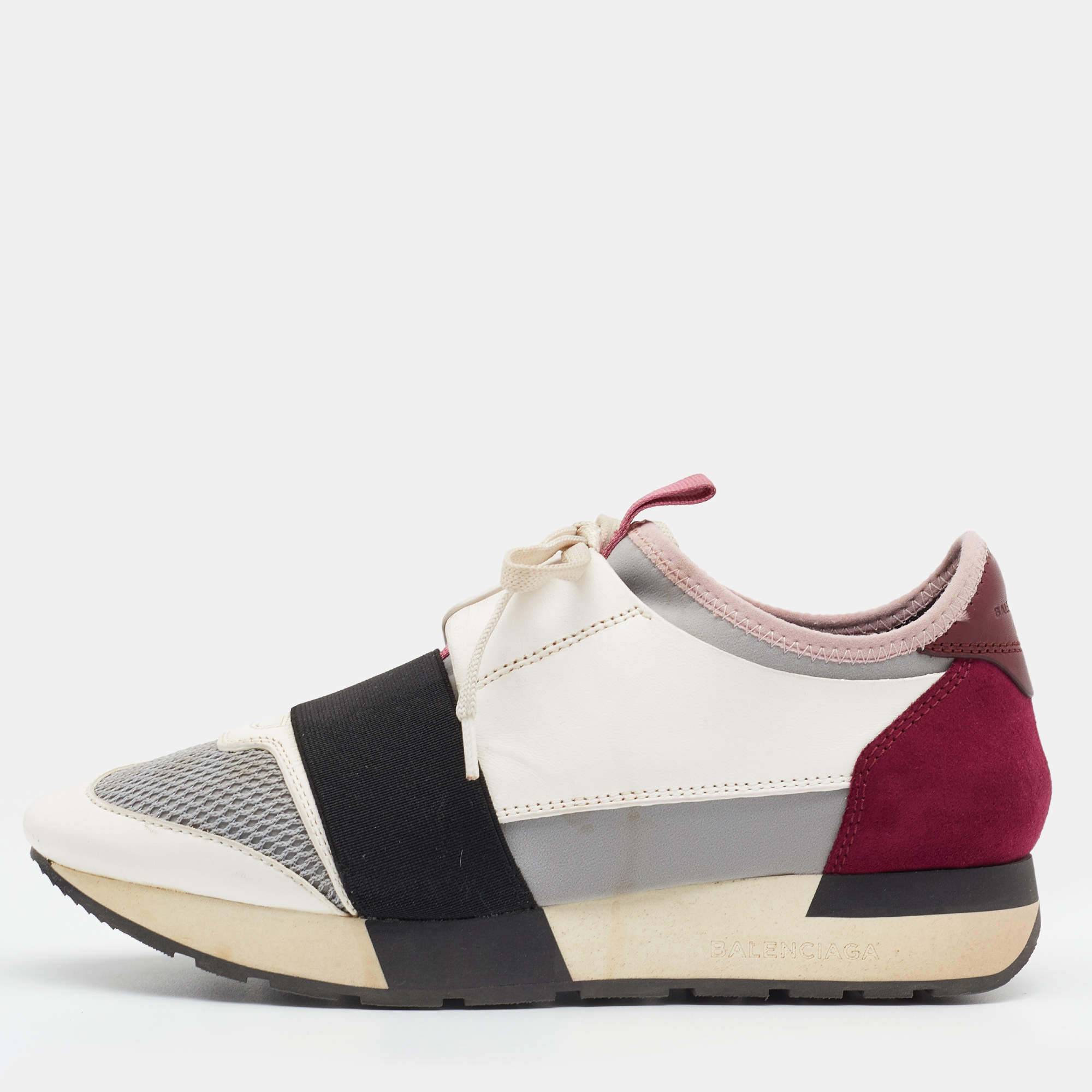 Pre Owned Balenciaga Multicolor Mesh And Leather Race Runner Low Top Sneakers Size 37