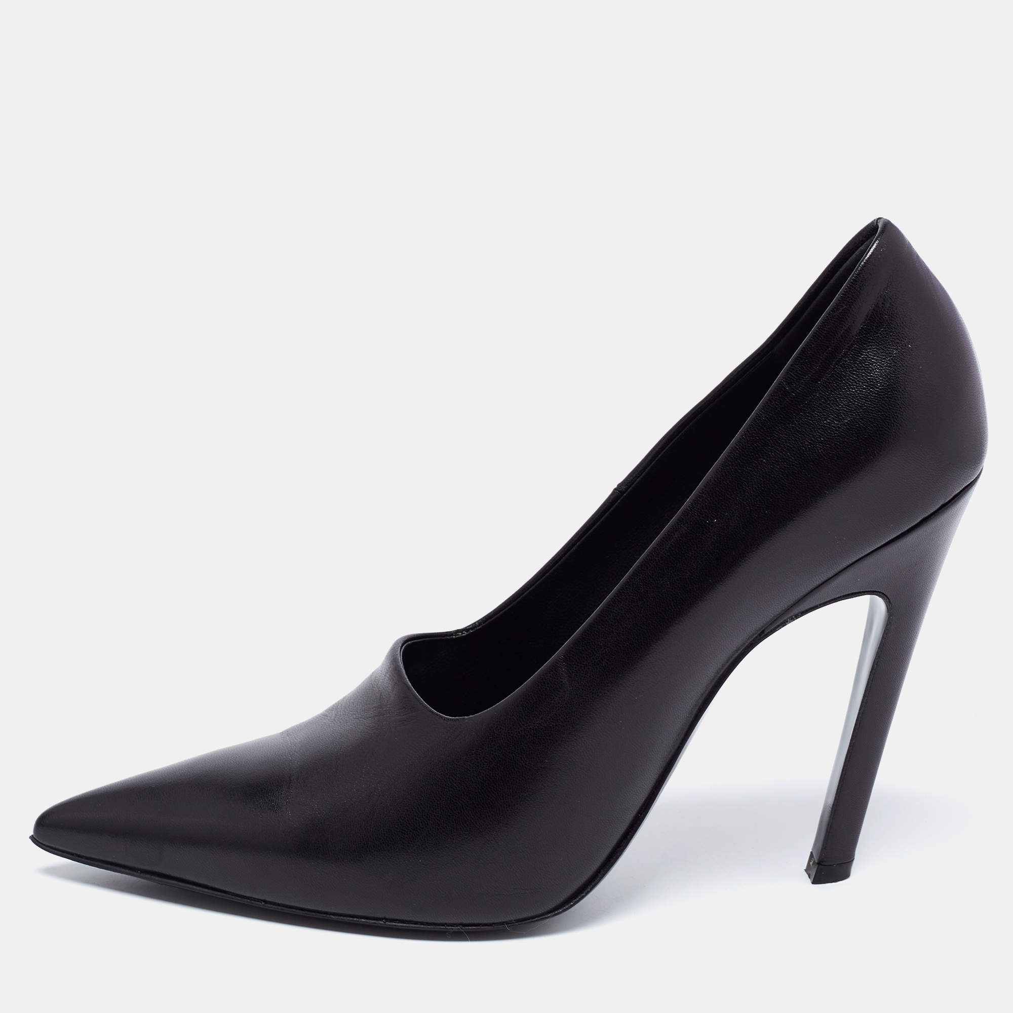 Pre Owned حذاء كعب عالي بالنسياغا سكين جلد أسود مقاس 39