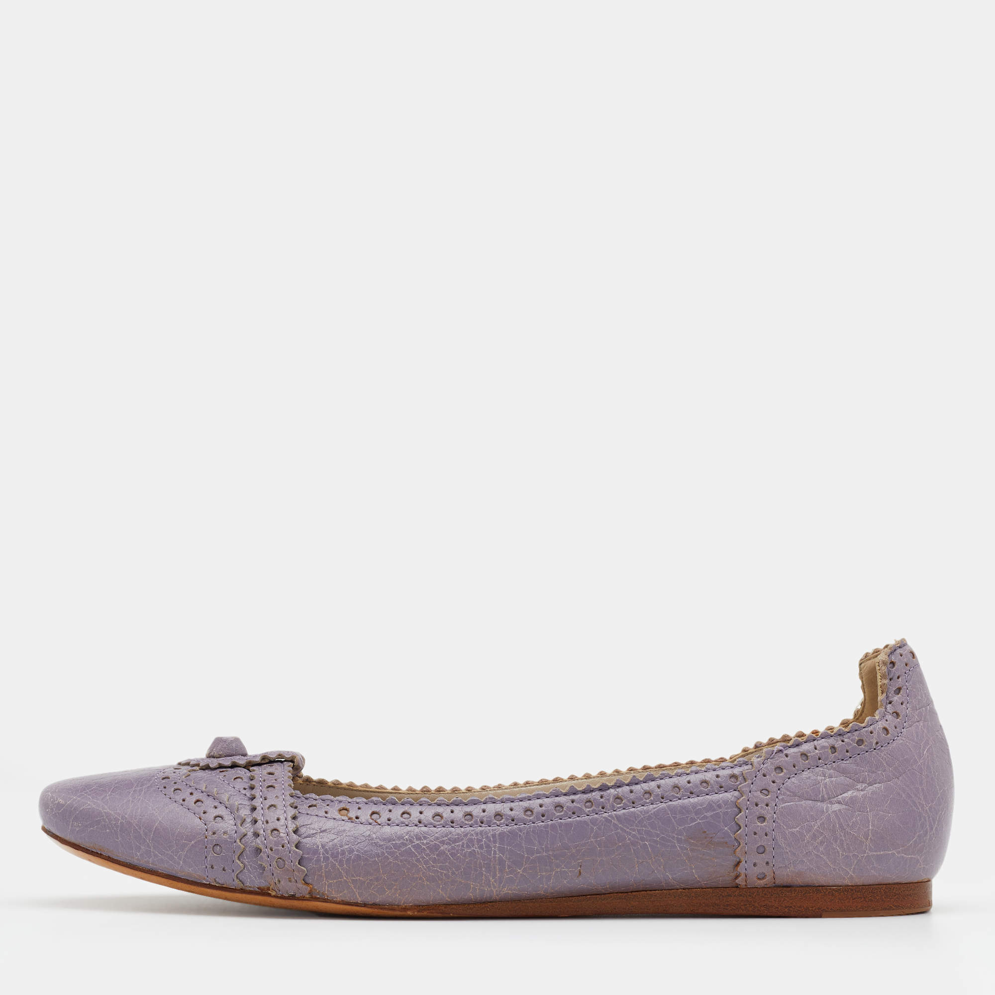 Pre Owned Balenciaga Lilac Leather Arena Ballet Flats Size 39.5