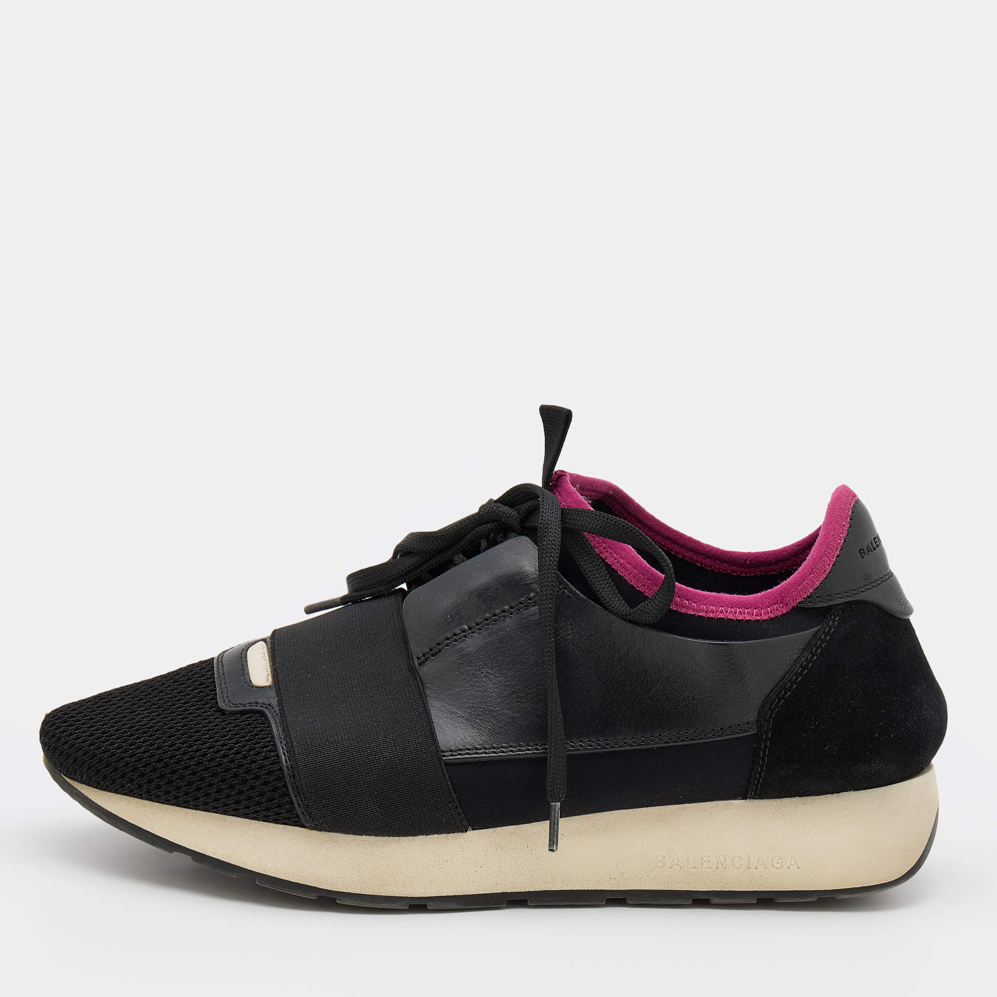 Balenciaga Black Mesh,Leather and Suede Runner Low Top Sneakers Size 38 Balenciaga