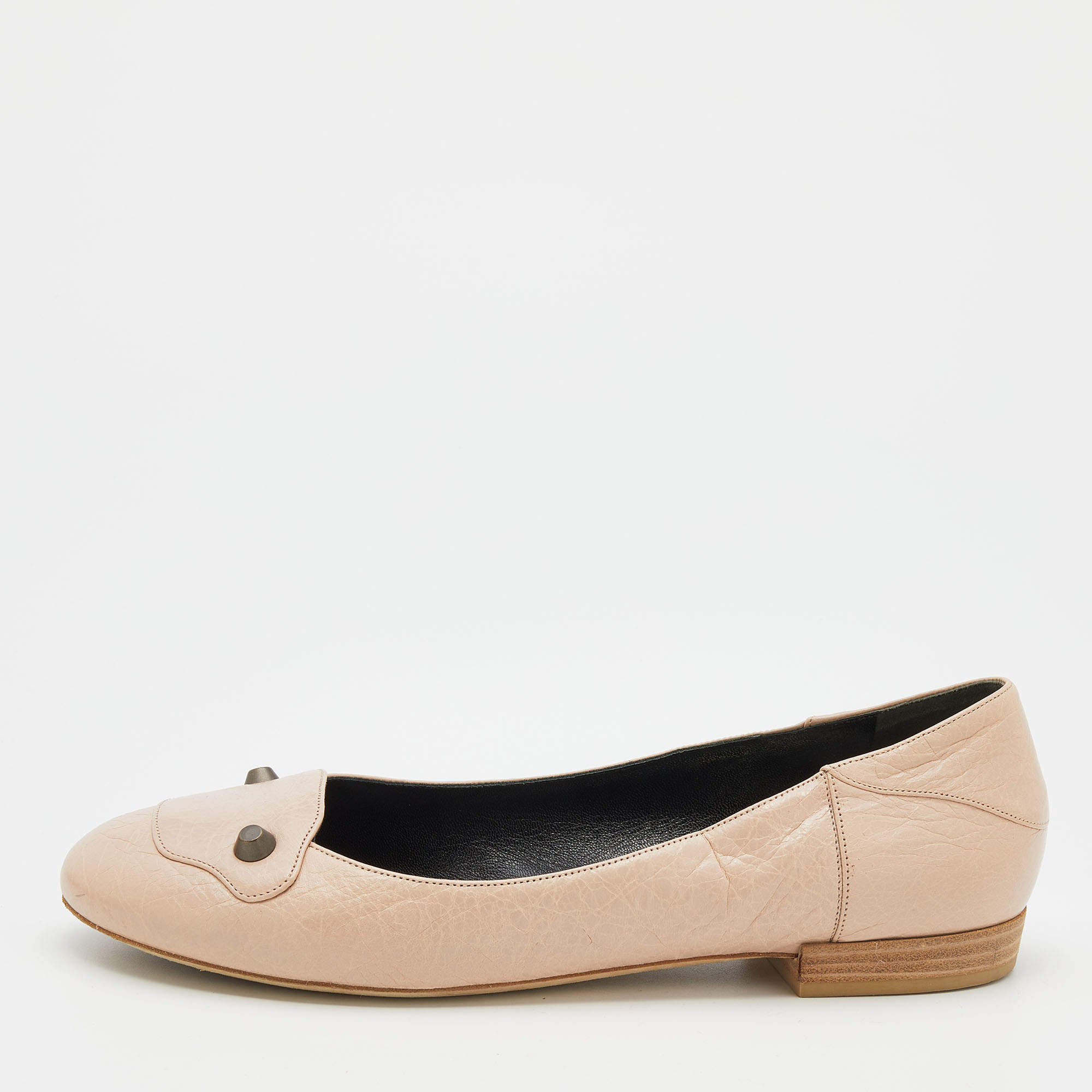 Balenciaga Peach Distressed Leather Stud Ballet Flats Size