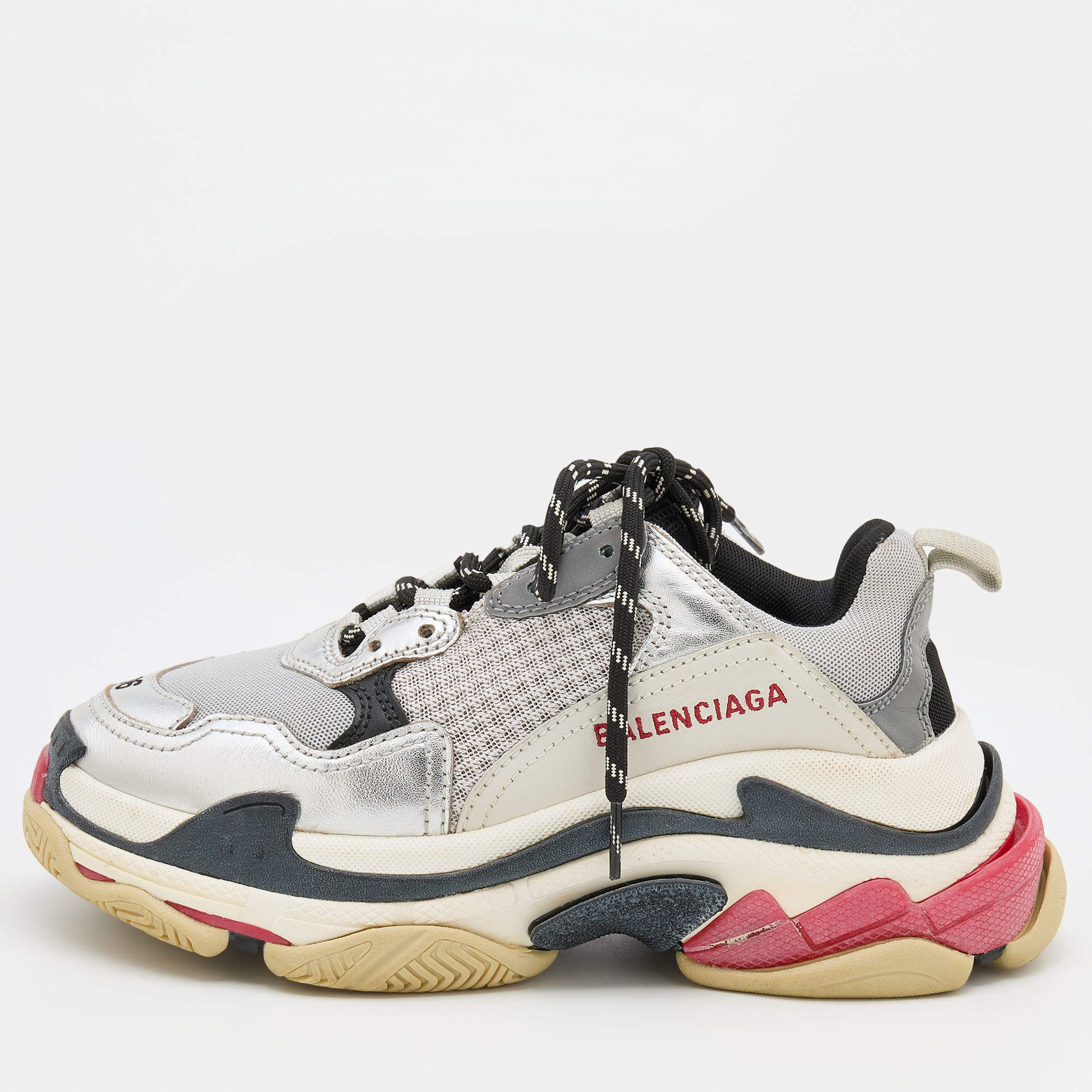Balenciaga Multicolor Leather and Mesh Triple S Sneakers Size 36